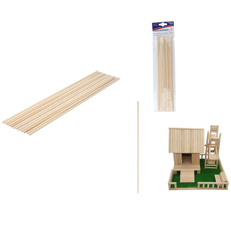 Varillas de madera redondas 5mm x 30cm – 12PCS