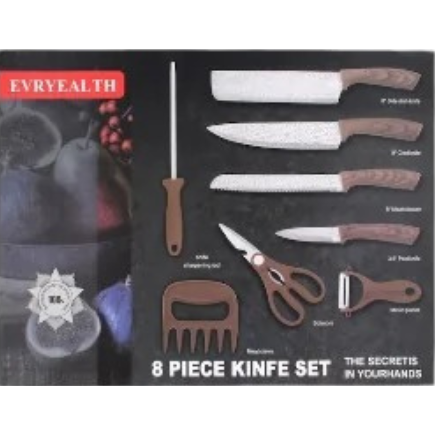 Juego 8 Piezas Elegante (Cuchillos, Afilador, Tijeras y otros)