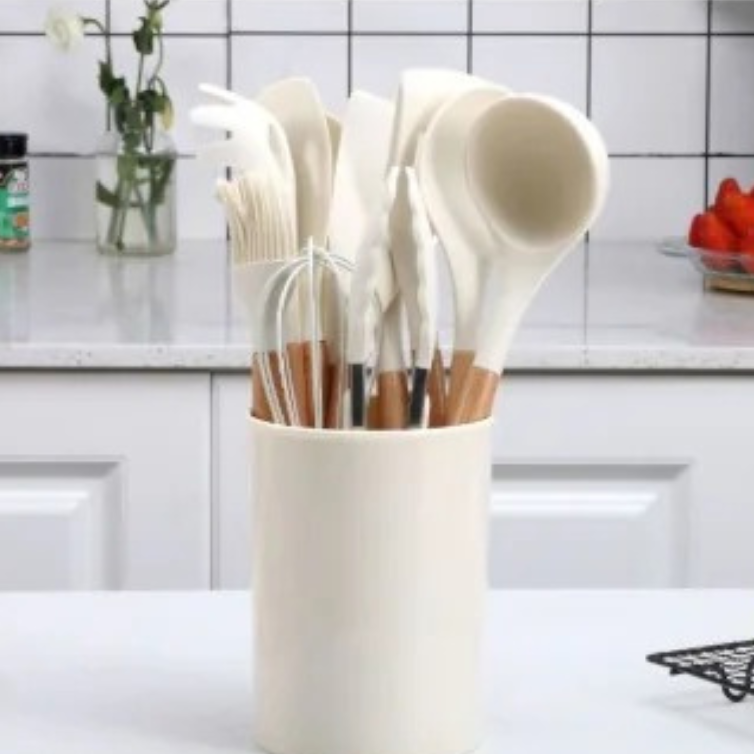 Set Utensillos Cocina De 33 Piezas, Negro, Gris, Blanco Puro, Blanquecino