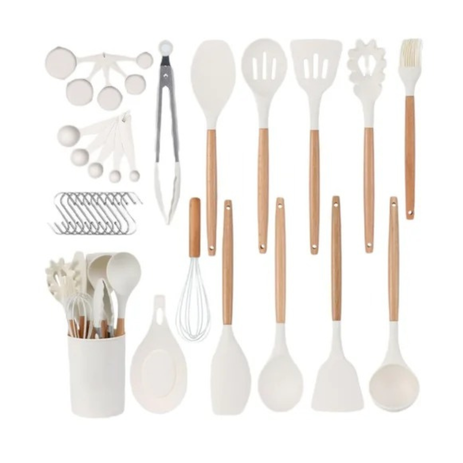 Set Utensillos Cocina De 33 Piezas, Negro, Gris, Blanco Puro, Blanquecino