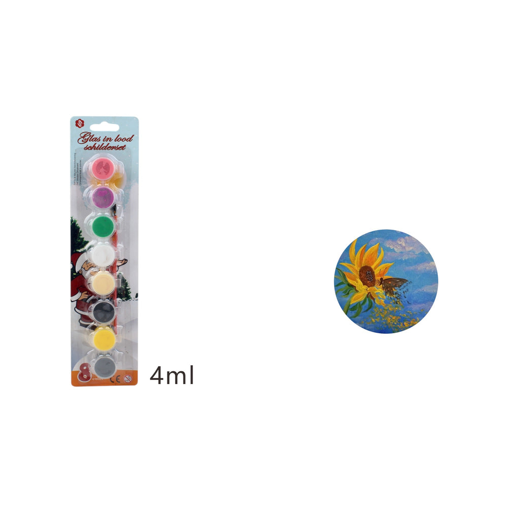 Set de acrílicos (8 colores, 4ml c/u) + Pincel plástico, tarjeta absorbente