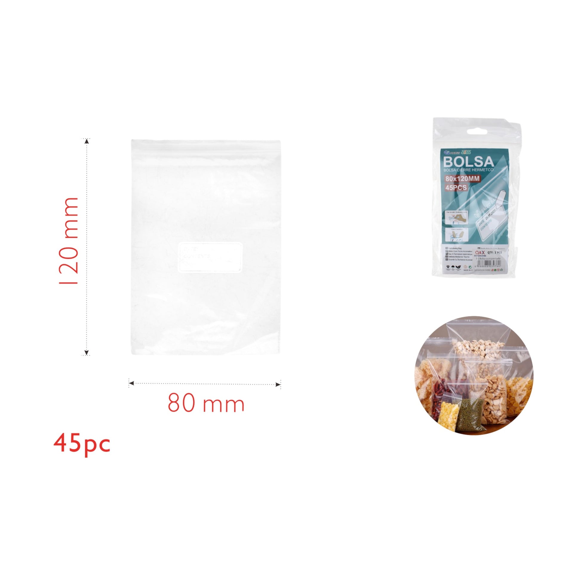 Bolsas herméticas HK203A 45 uds 80x120 mm