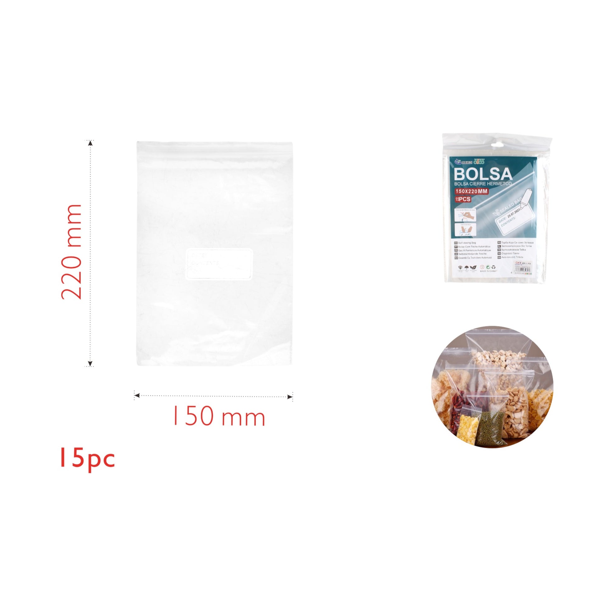 Bolsas herméticas HK205A 15 uds 150x220 mm