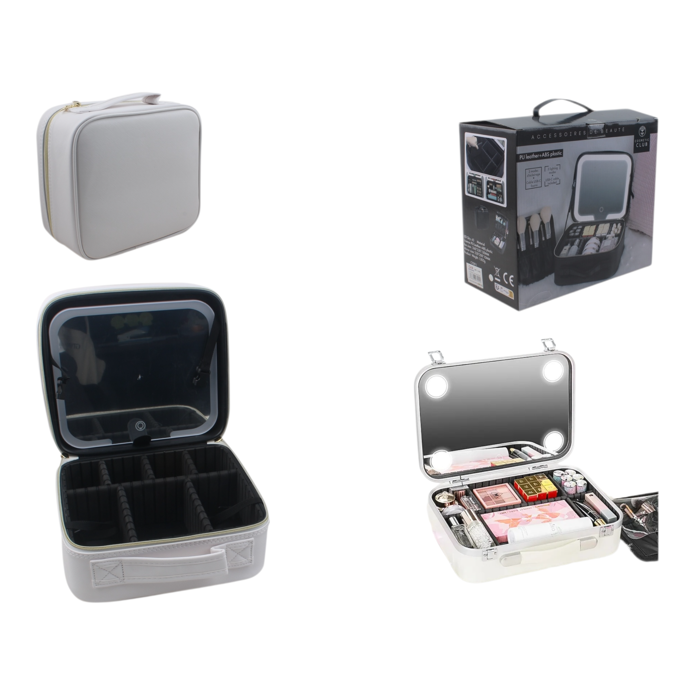 Maletín Organizador de Maquillaje Profesional con Espejo LED Táctil Q&X
