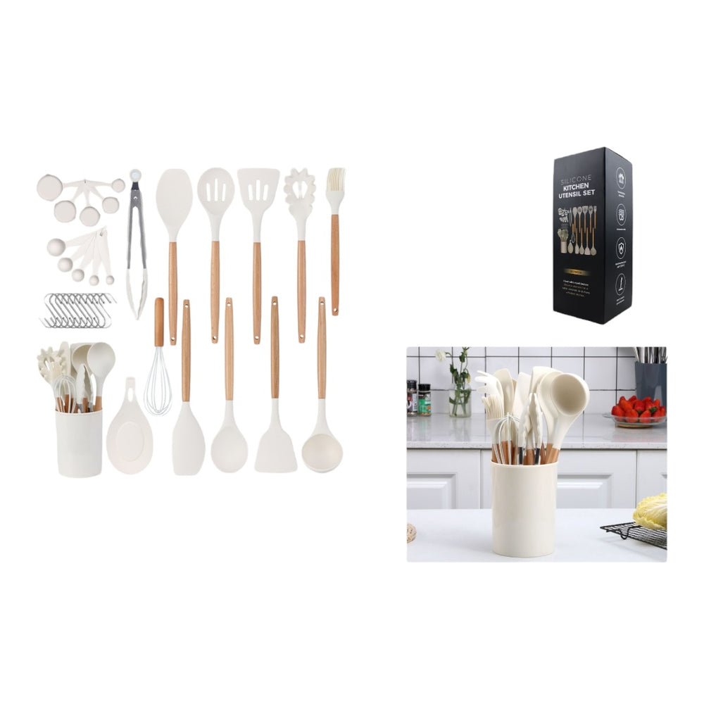 Set Utensillos Cocina De 33 Piezas, Negro, Gris, Blanco Puro, Blanquecino - Q&X
