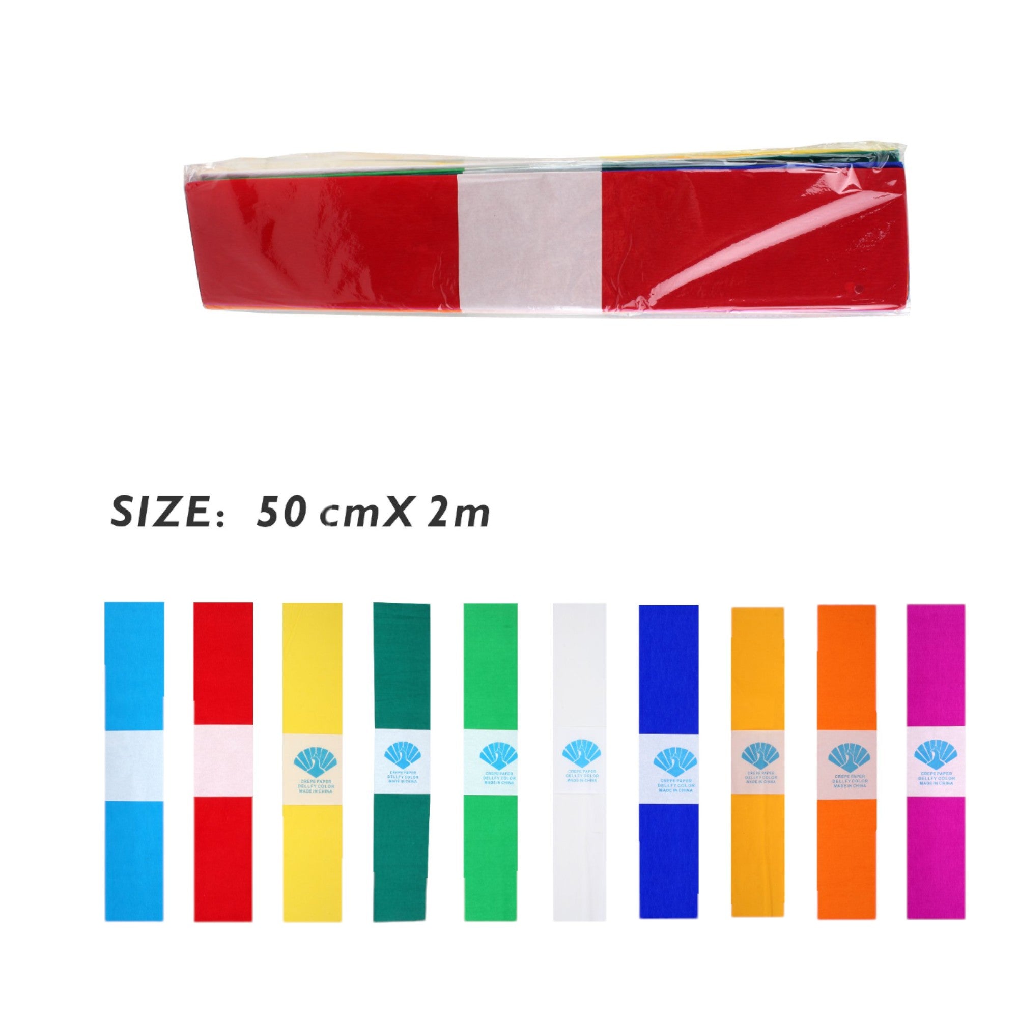 Papel Crepé de Colores 50 cm x 2 m – Paquete de 10 Hojas