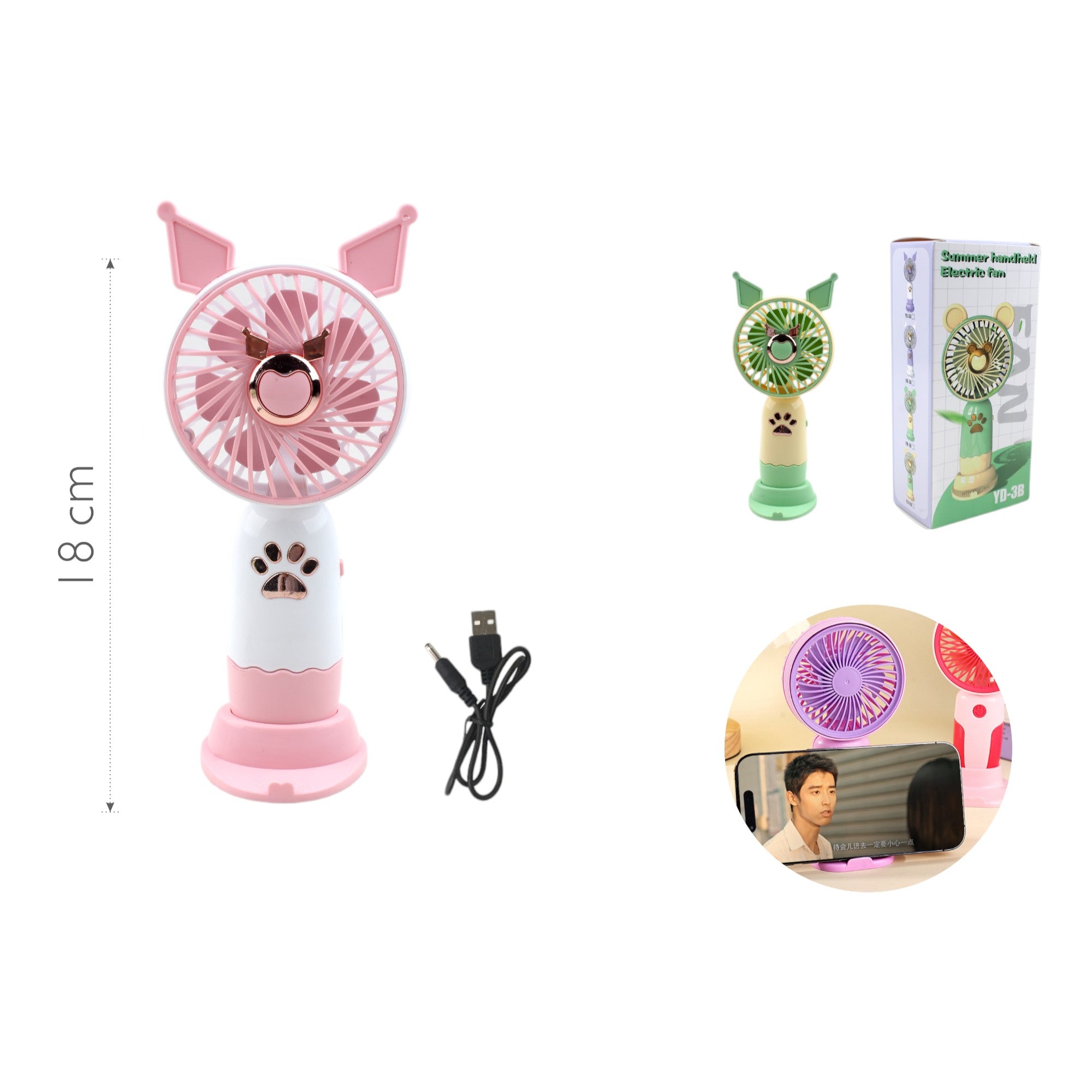 Mini Ventilador de Mano Recargable con Orejitas 