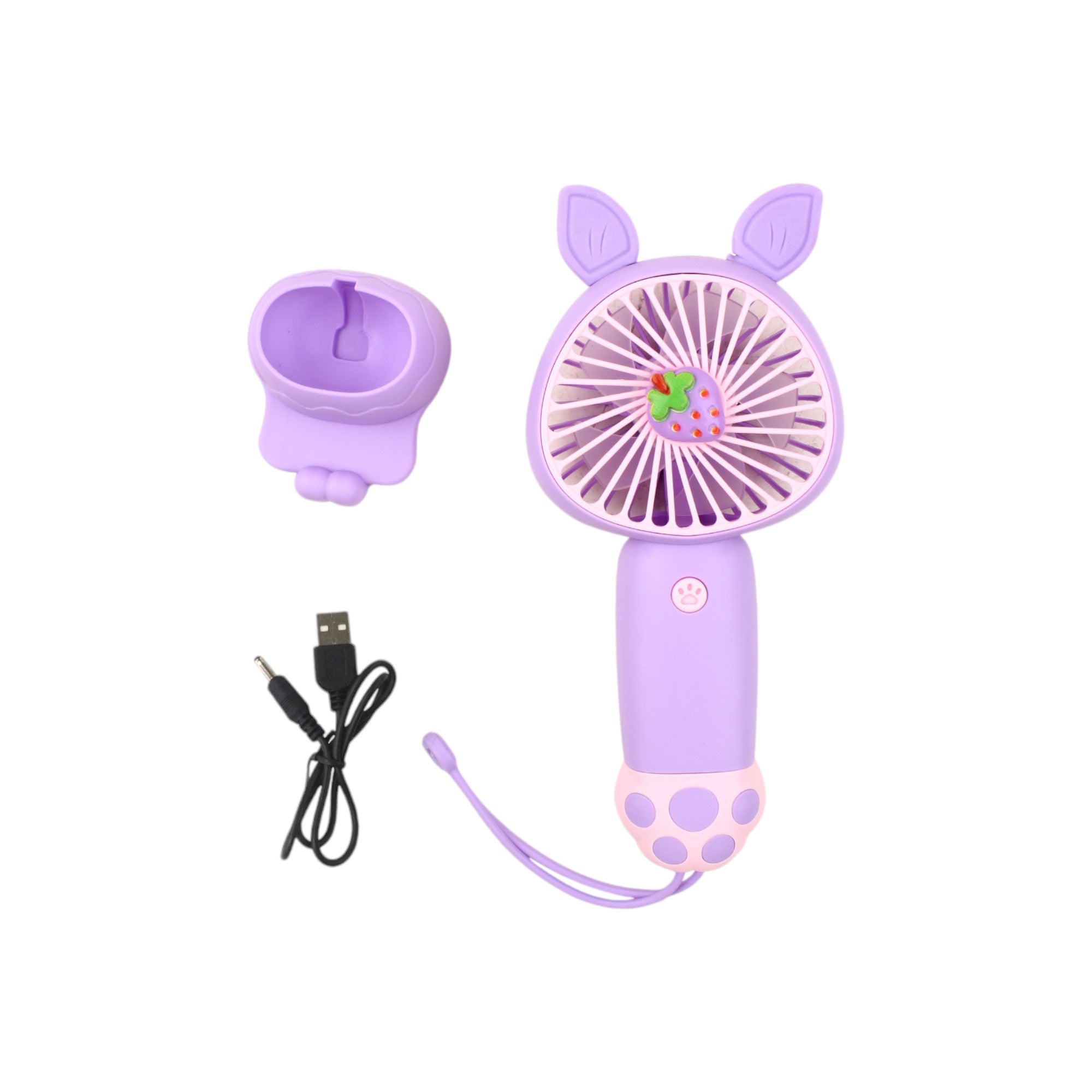 Mini Ventilador Recargable con Diseño de Fresa y Orejitas
