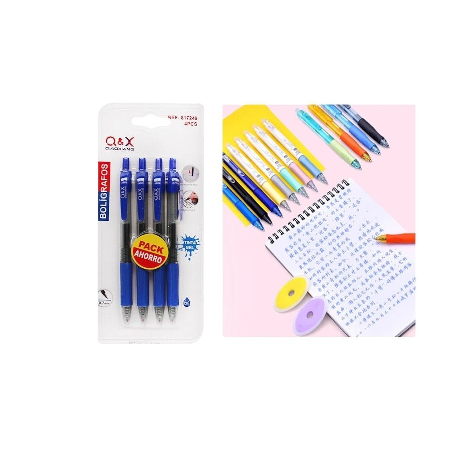 Bolígrafos Retráctiles Qiaoxiang – Pack de 4 Azul