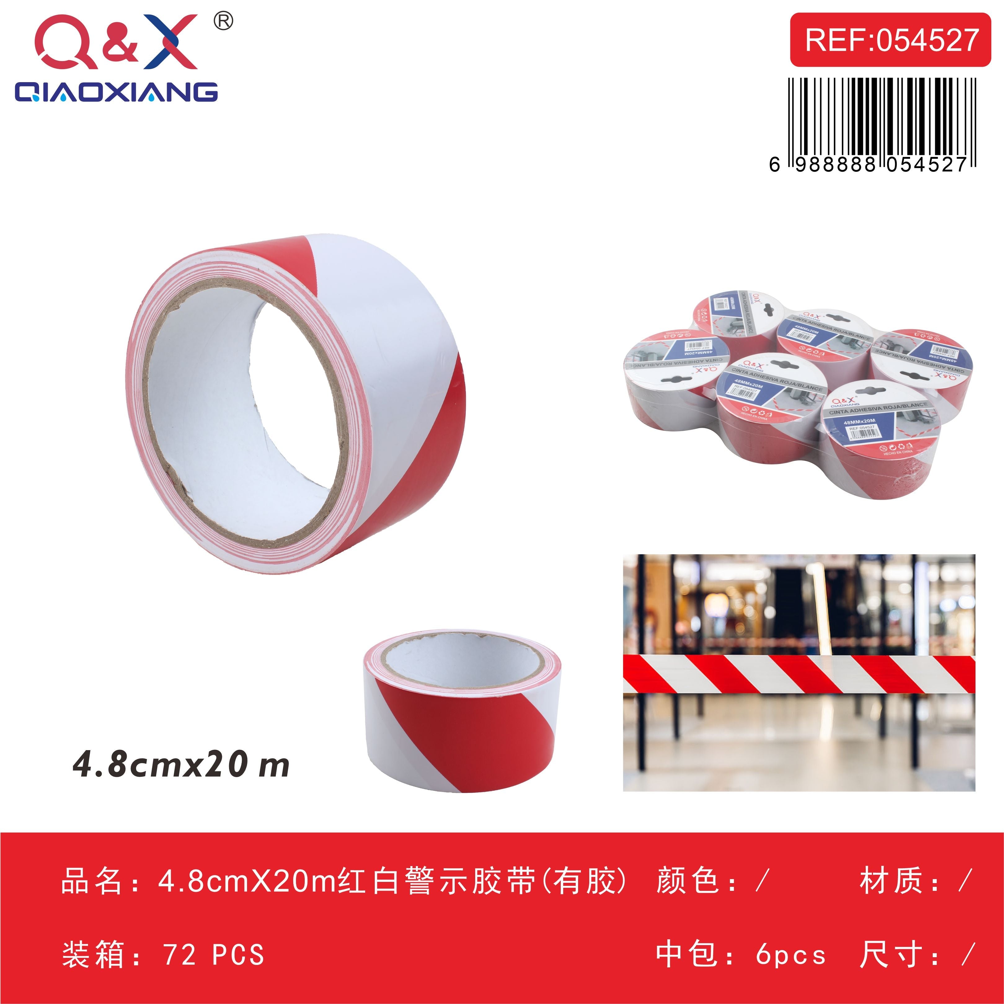 Cinta de advertencia rojo/blanco 4,8 × 20 m (con adhesivo)