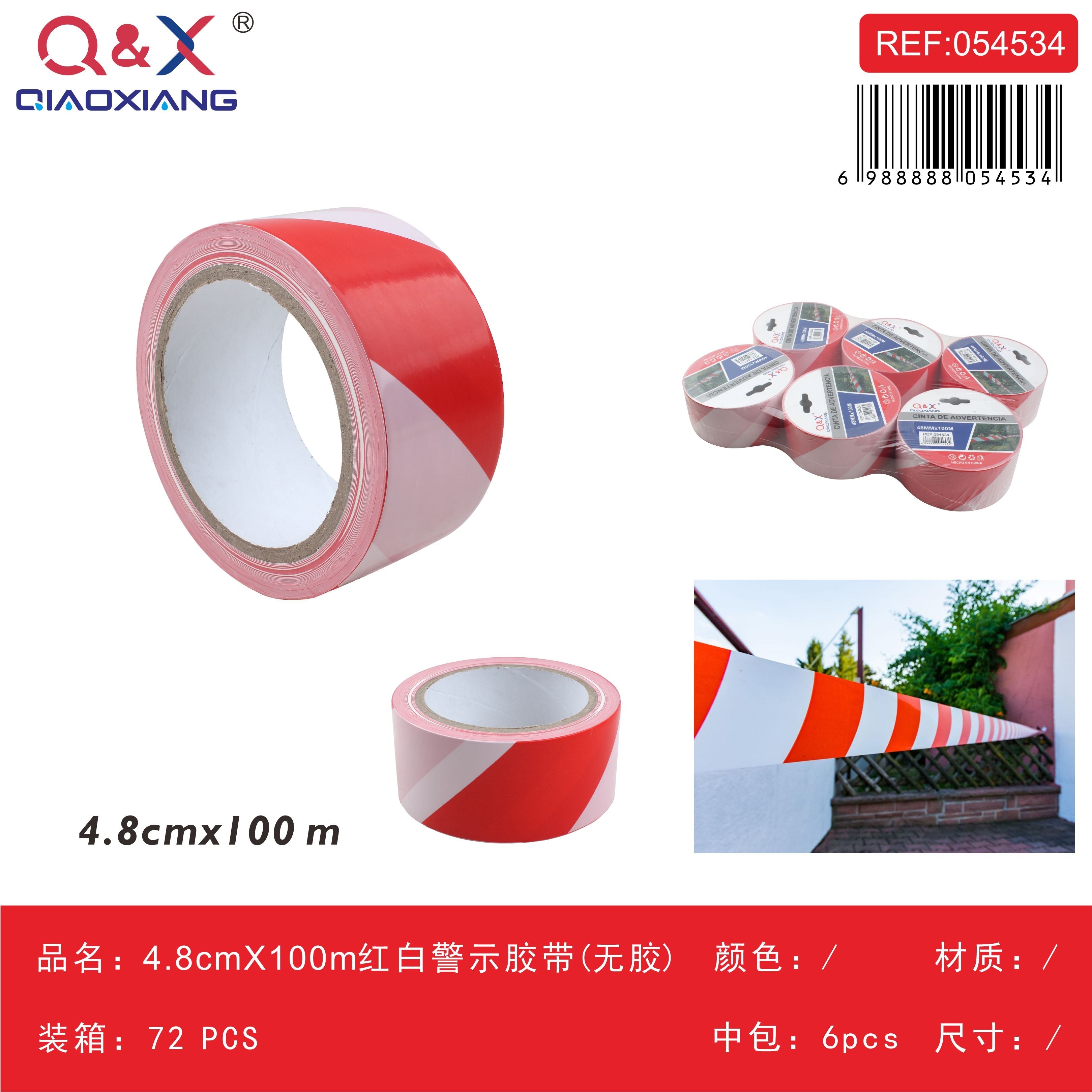 Cinta de advertencia rojo/blanco 4,8 × 100 m (sin adhesivo)