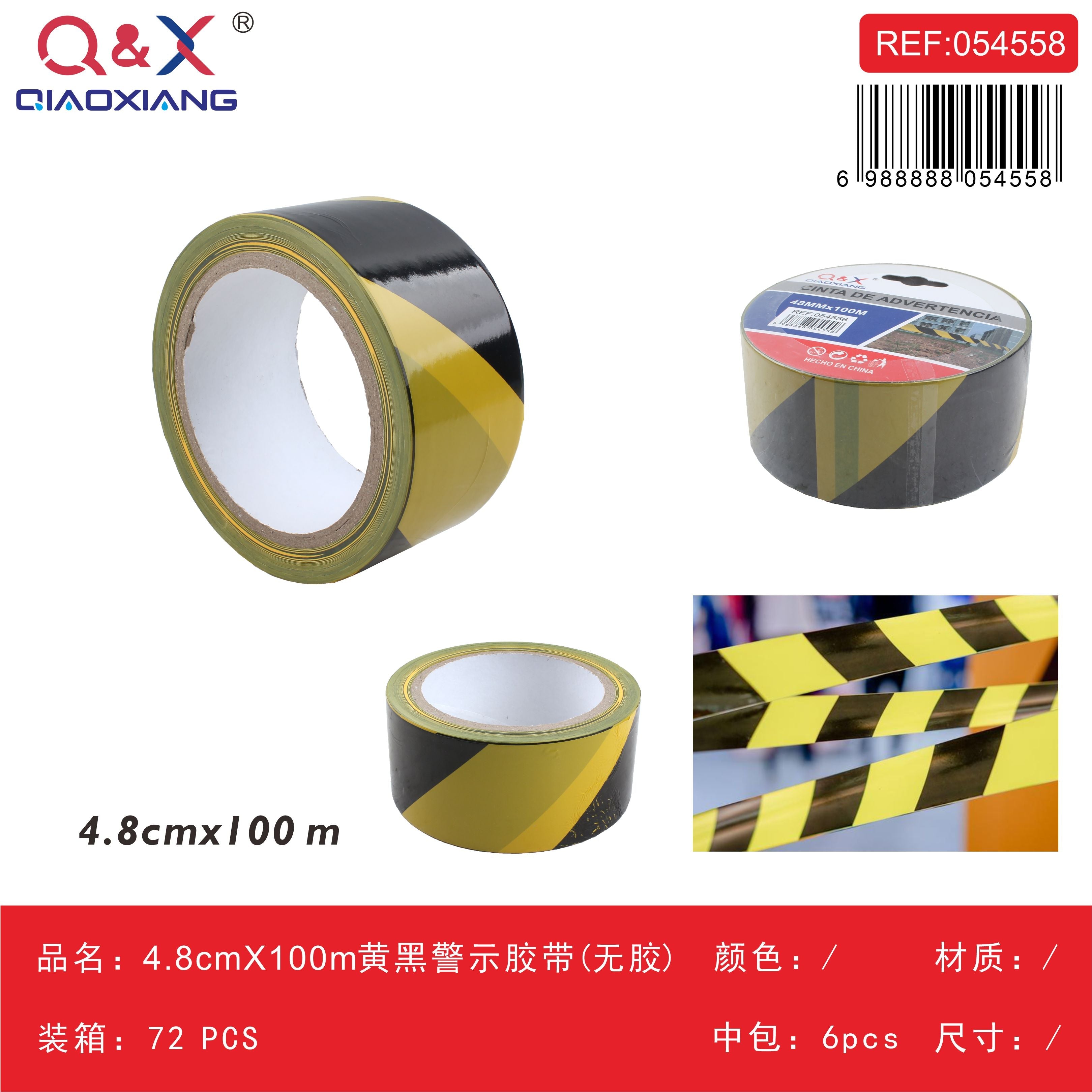 Cinta de advertencia amarillo/negro 4,8 × 100 m (sin adhesivo)