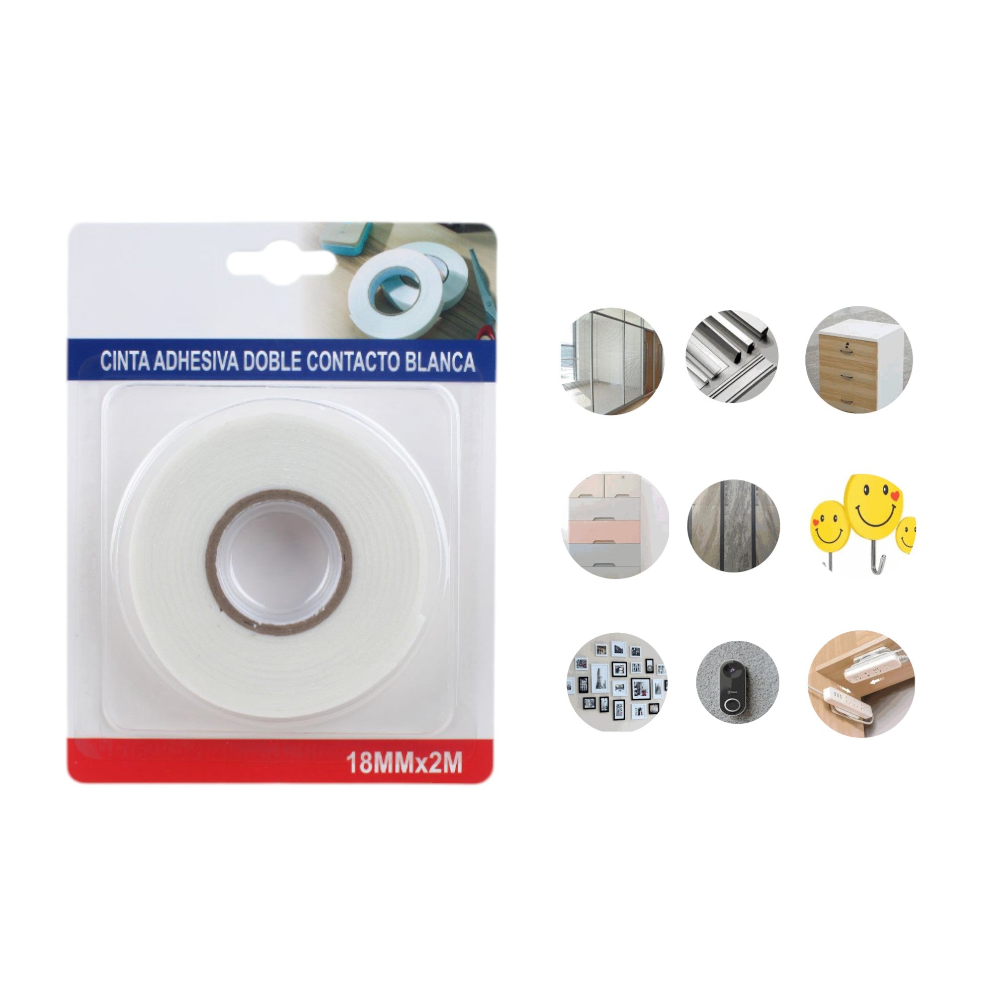 Cinta Adhesiva de Doble Contacto Blanca (18mm x 2m)