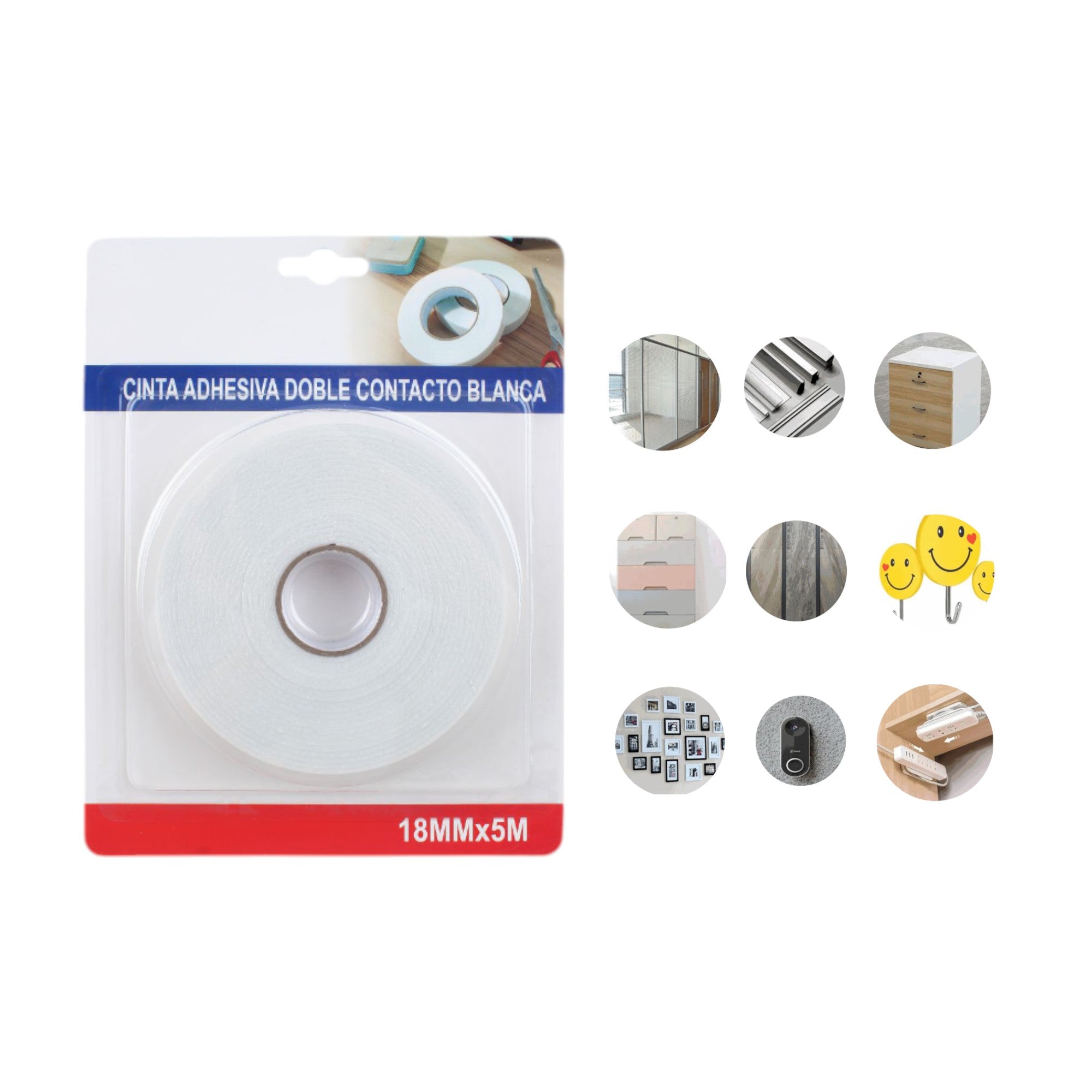 Cinta Adhesiva de Doble Contacto Blanca (18mm x 5m)