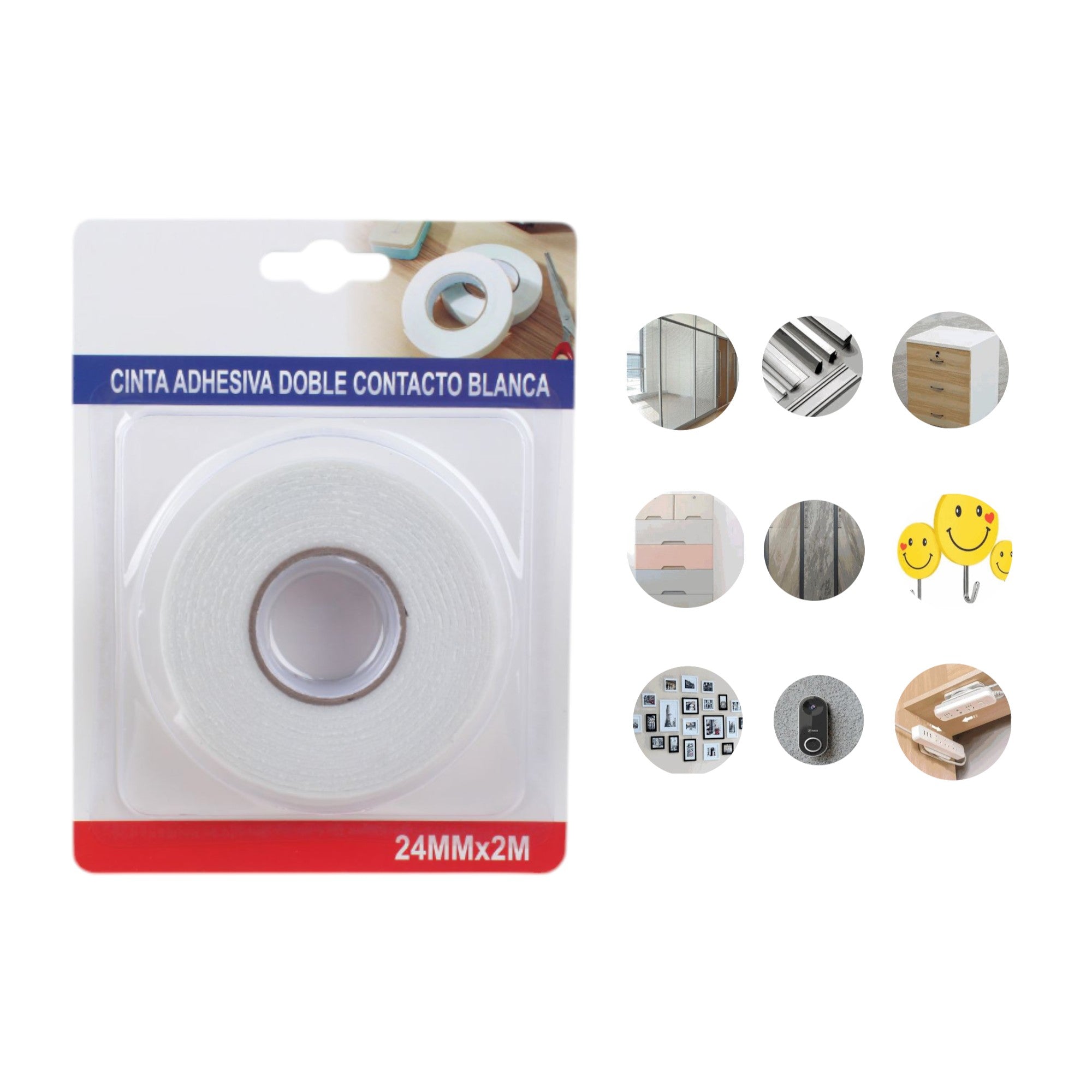 Cinta Adhesiva de Doble Contacto Blanca Q&X (24mm x 2m)