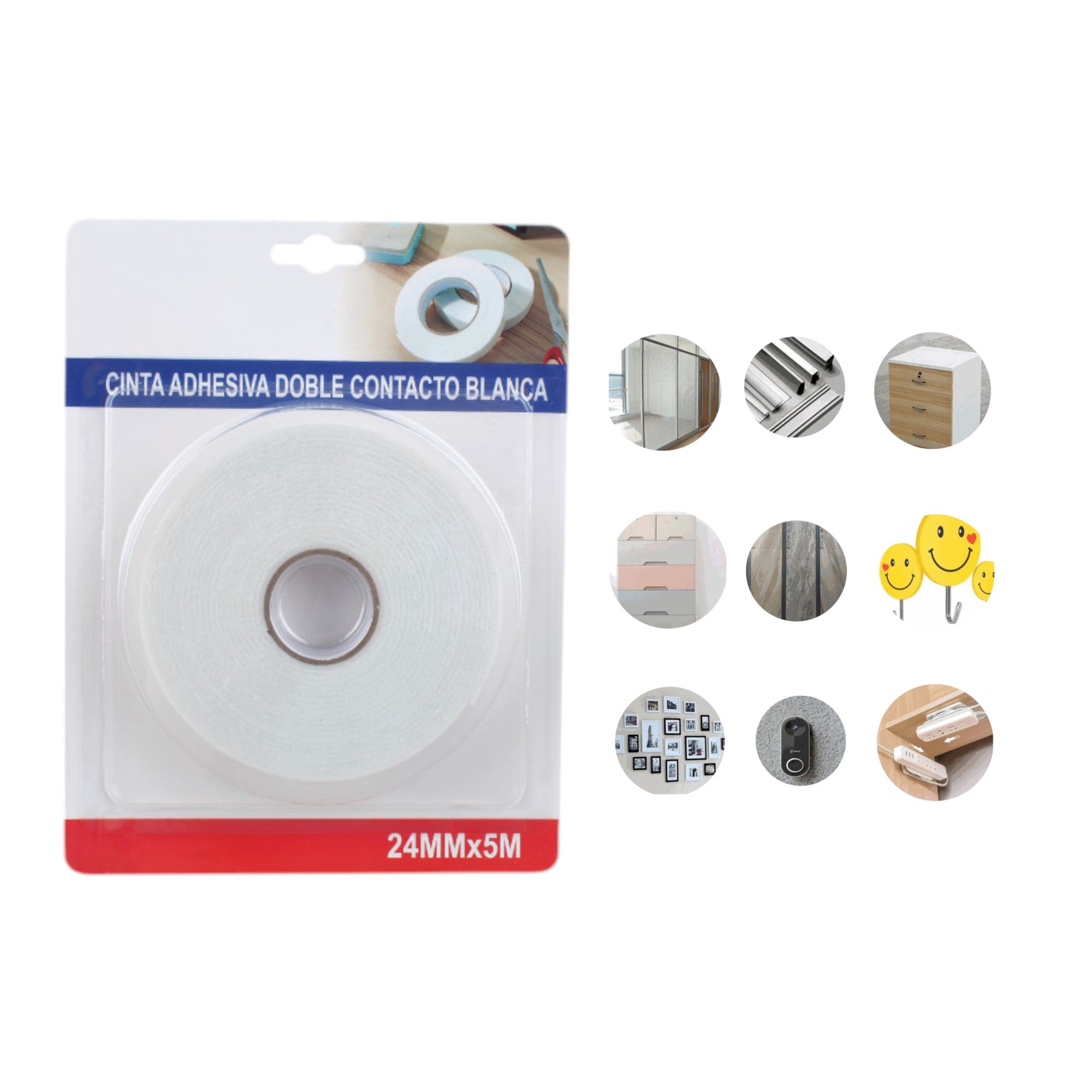 Cinta Adhesiva de Doble Contacto Blanca Q&X (24mm x 5m)