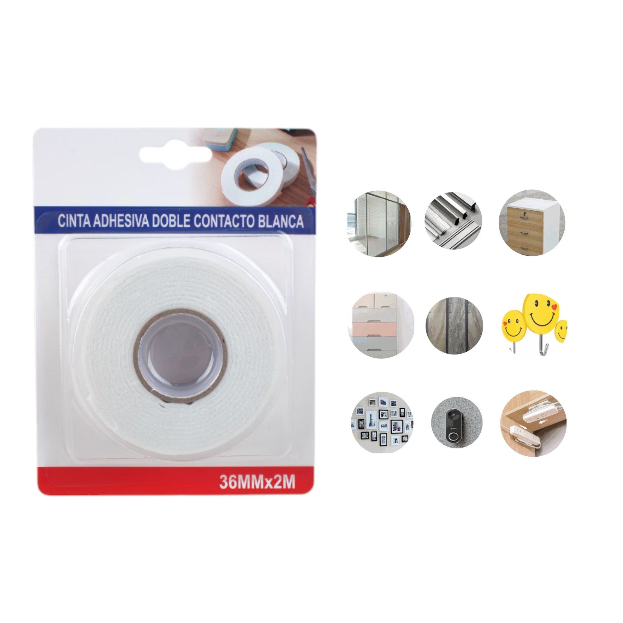 Cinta Adhesiva de Doble Contacto Blanca Q&X (36mm x 2m)