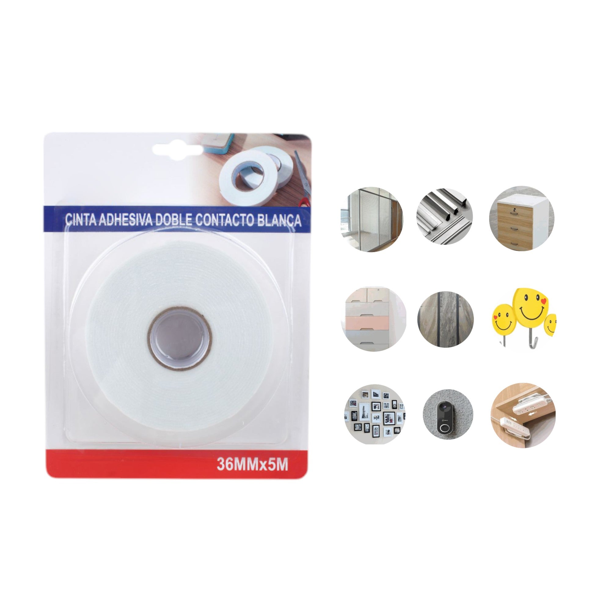Cinta Doble Cara Espuma Blanca 36mm x 5m – Fijación Fuerte 
