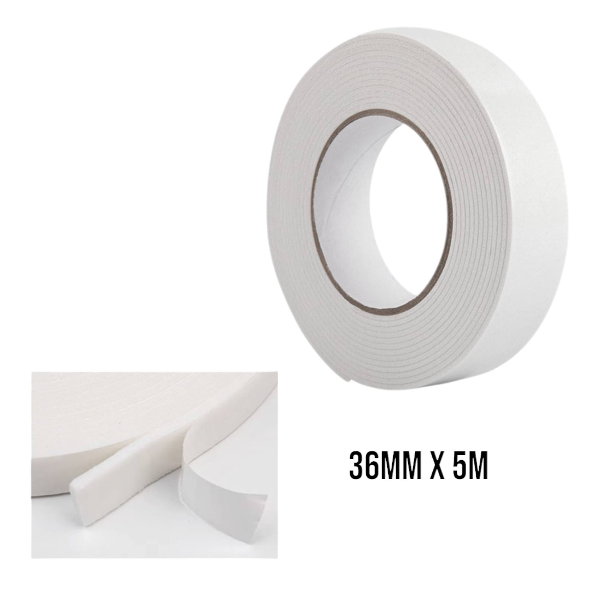 Cinta Doble Cara Espuma Blanca 36mm x 5m – Fijación Fuerte 