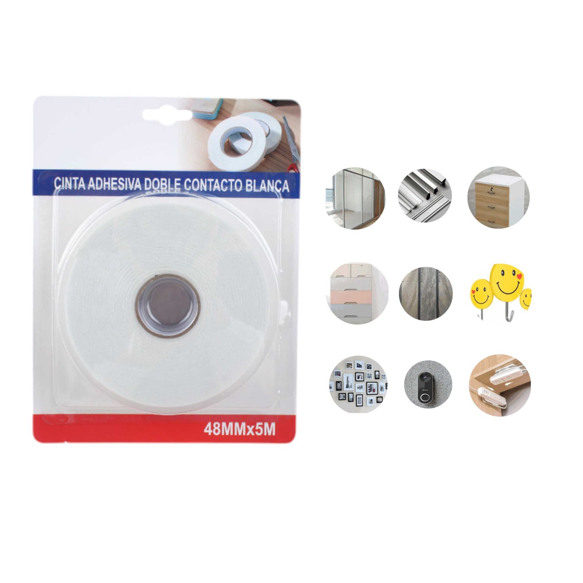 Cinta Doble Cara Espuma Blanca 48mm x 5m