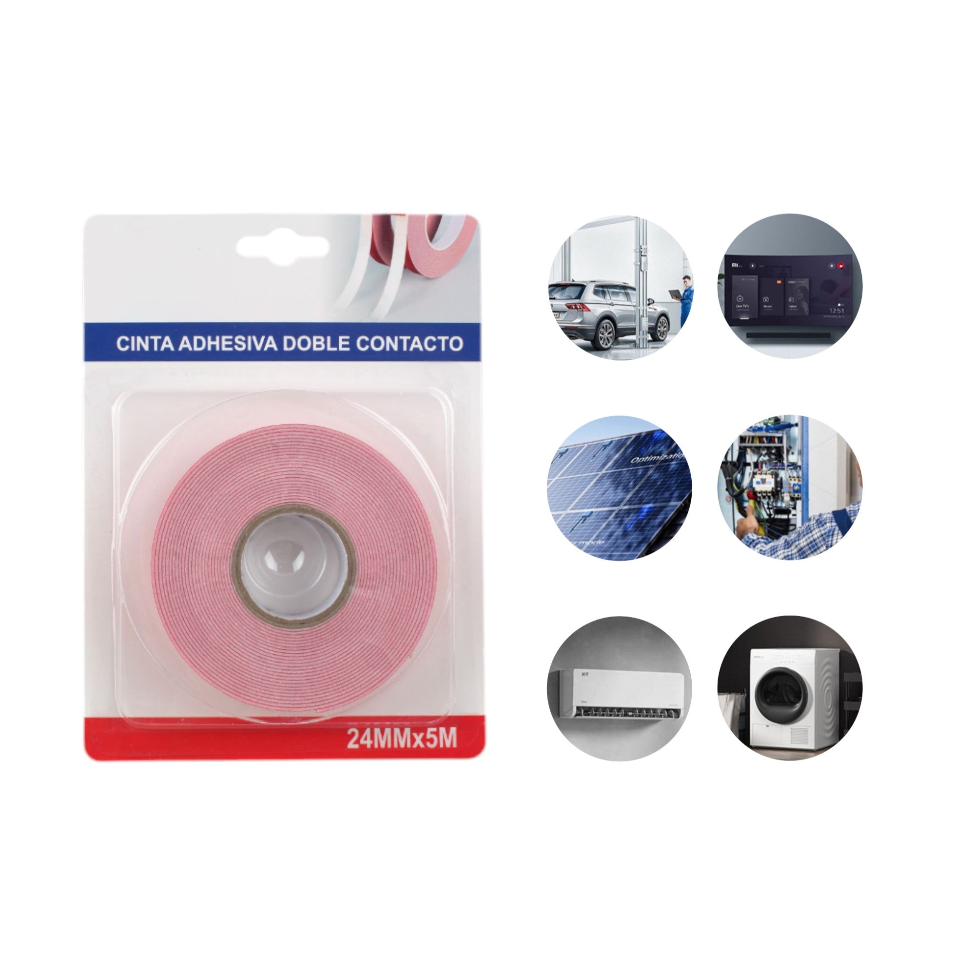 Cinta Doble Cara Espuma Roja 24mm x 5m