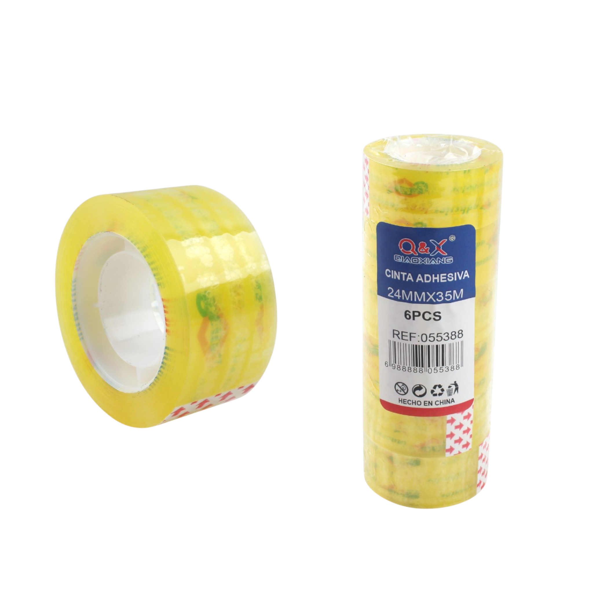 Cinta adhesiva amarilla 2.4 × 35 yd (6 pzs/tubo)