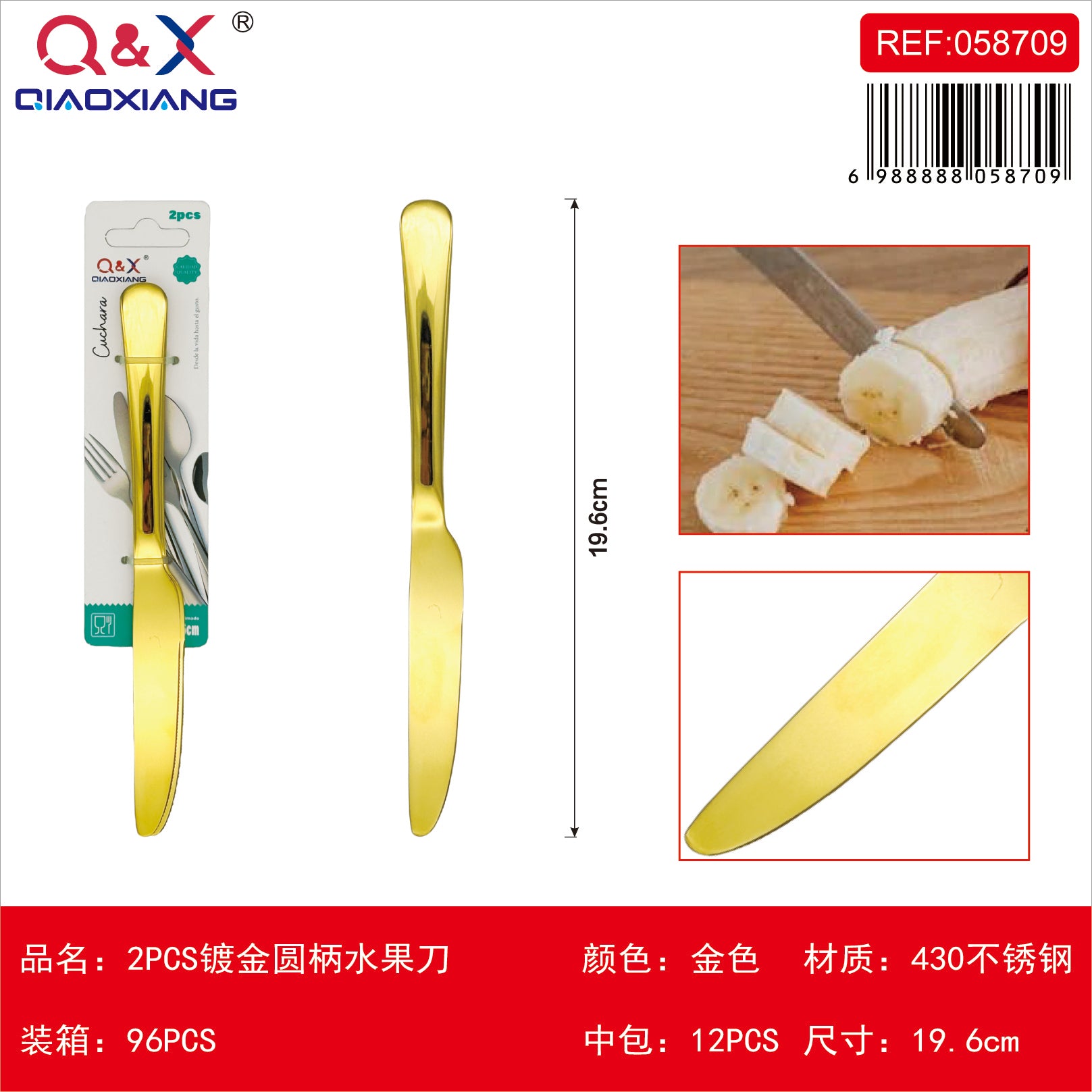2 PCS Cuchillo fruta bano oro mango redondo