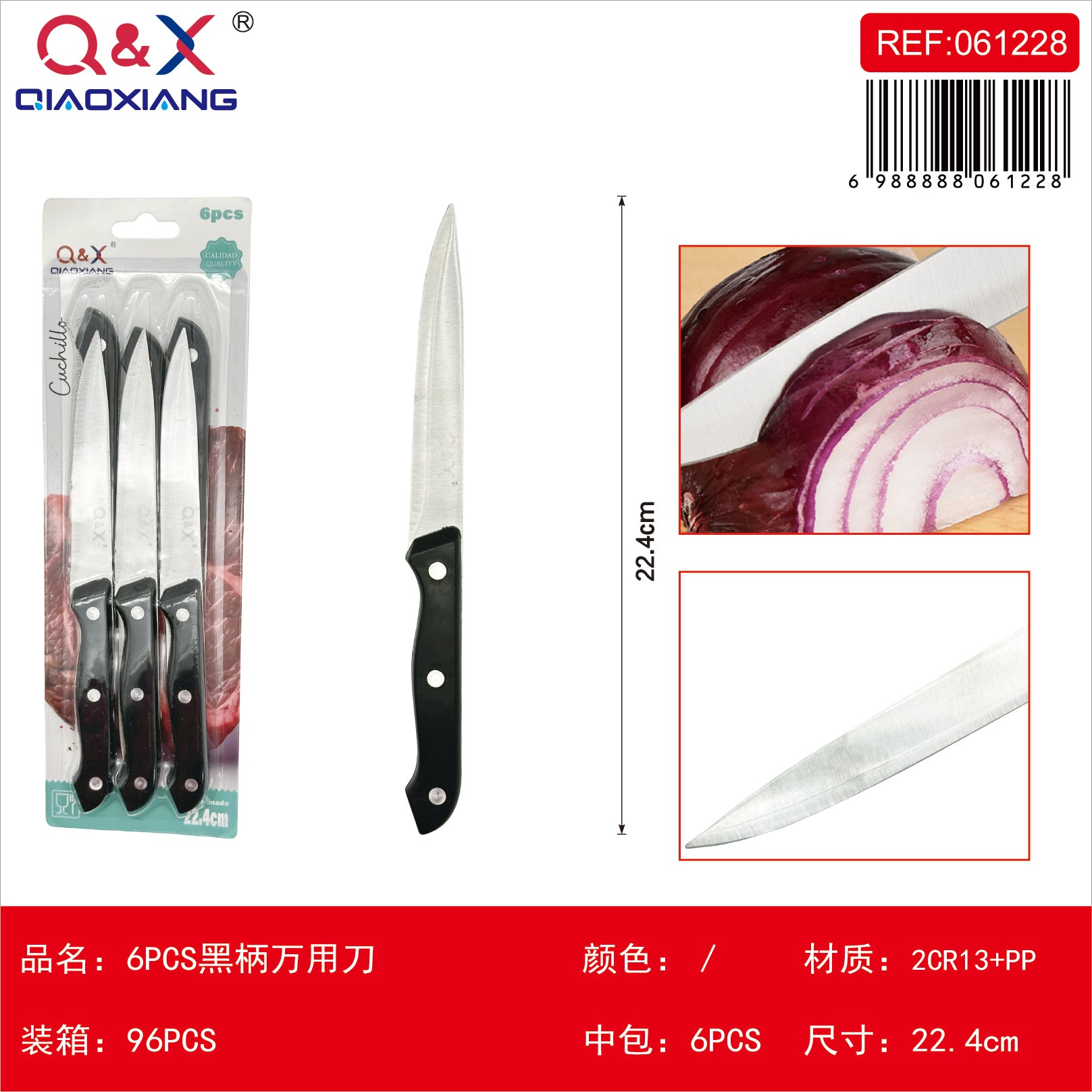 6 PCS Cuchillo multiuso mango negro