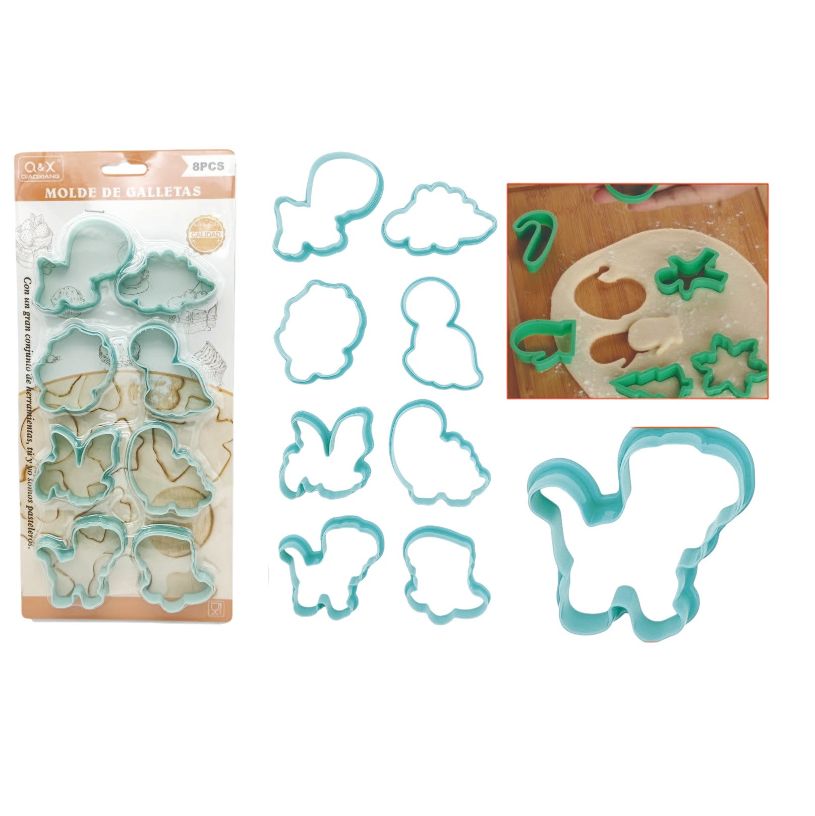 Set de 8 cortadores de galletas con diseños de dinosaurios TXCK-52