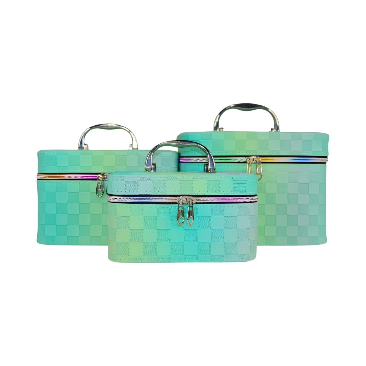 Estuches para artículos de maquillaje con cuadrados texturizados