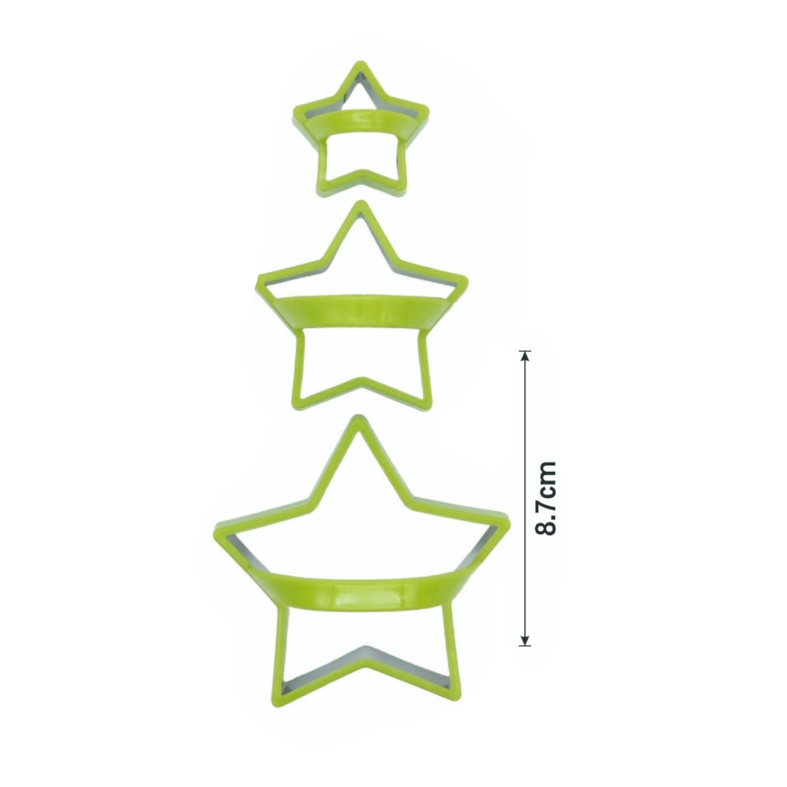 Set de 3 cortadores de galletas con mango plastico forma estrella
