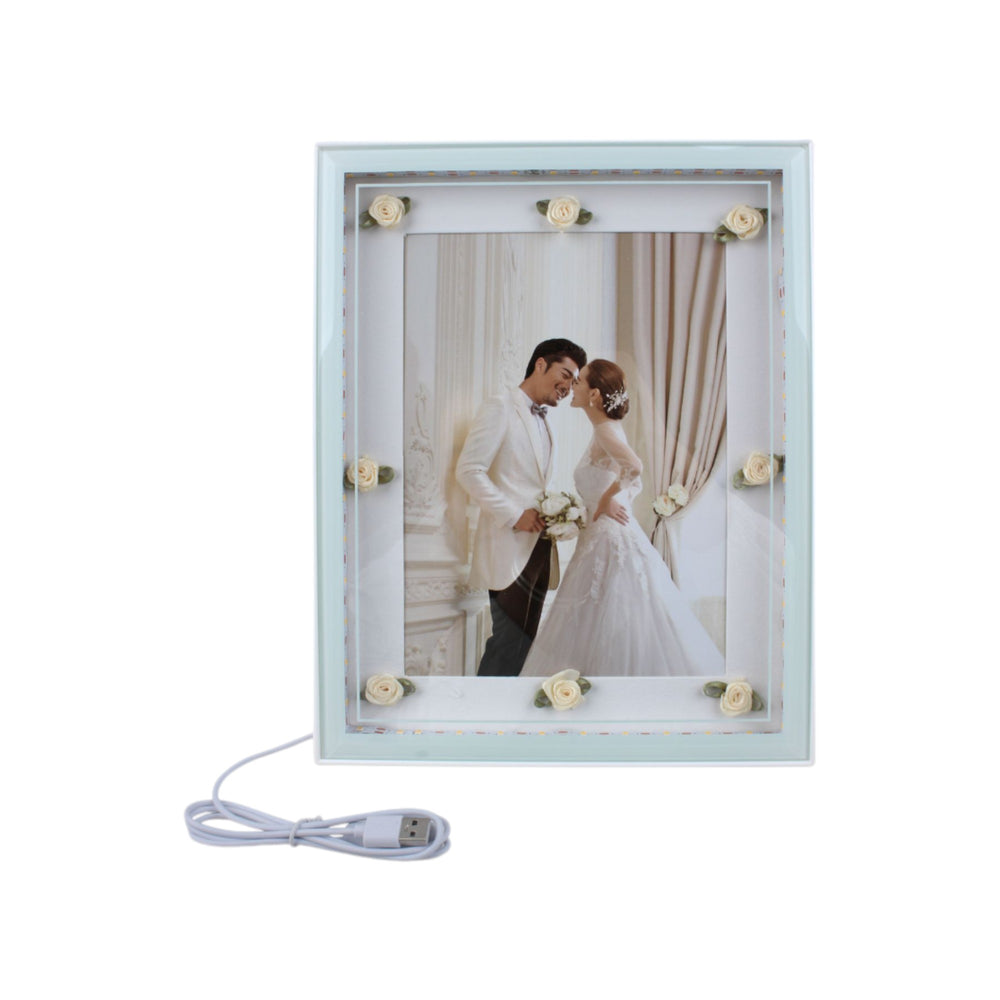 Marco de fotos 7100 borde blanco con luz LED cálida USB 18x23cm