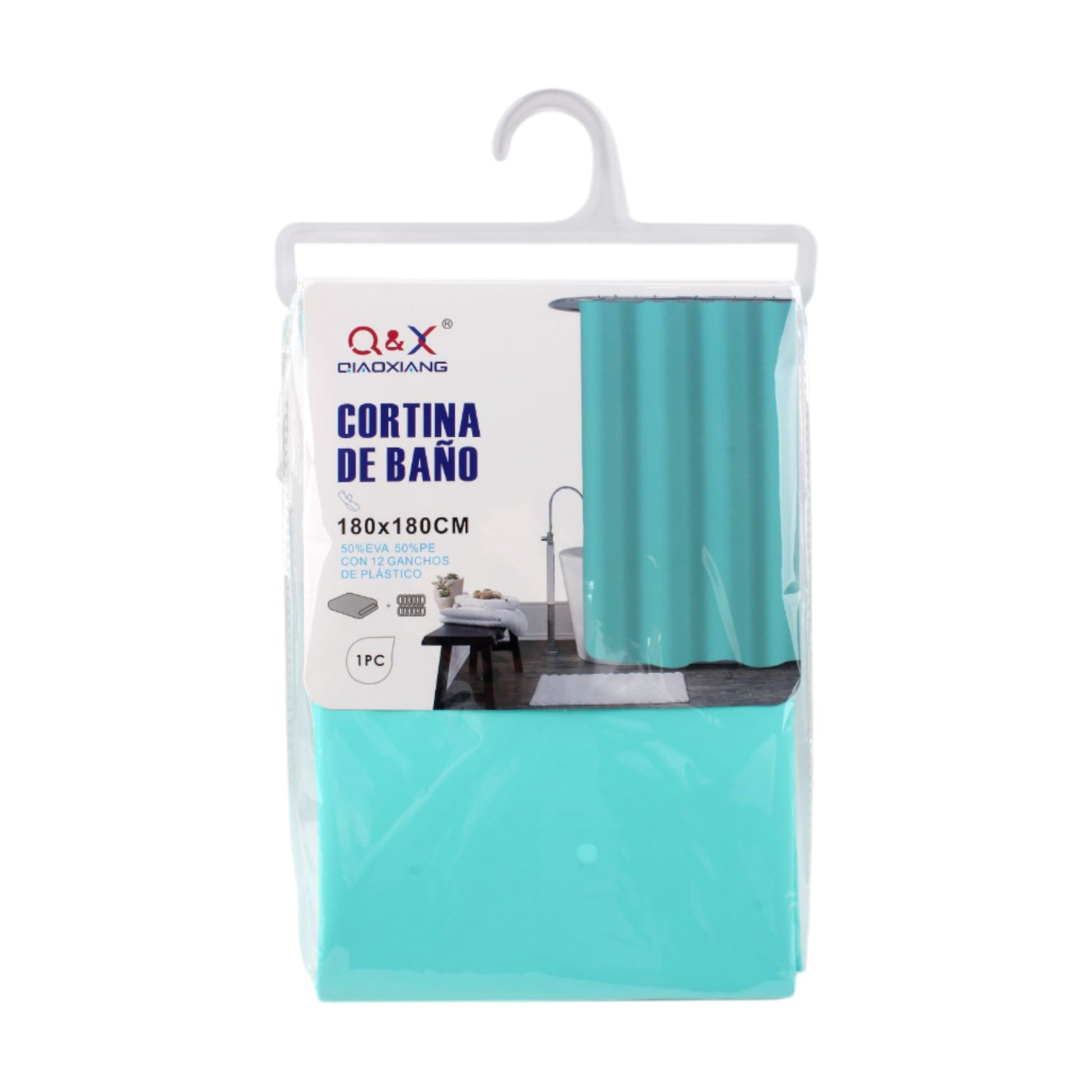 Cortina de baño lisa (azul verdoso) 180*180