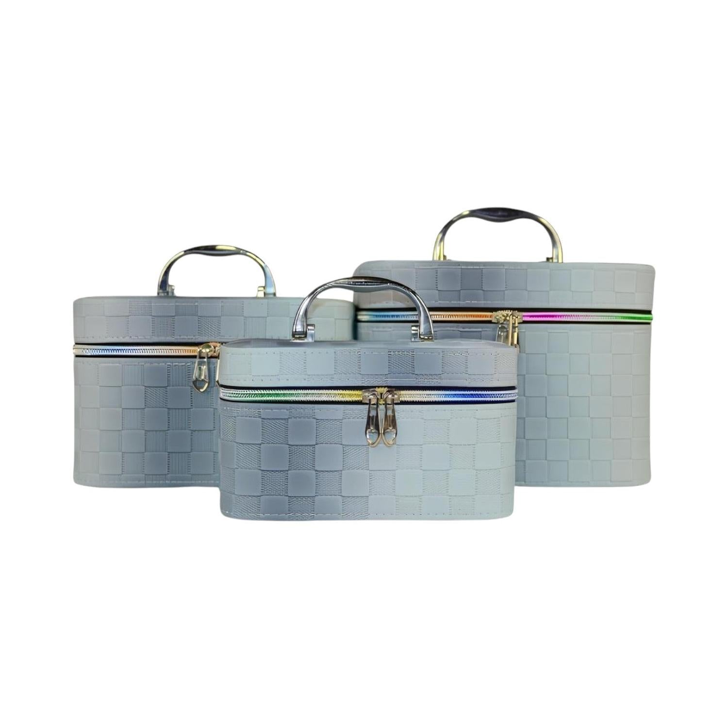 Estuches para artículos de maquillaje con cuadrados texturizados