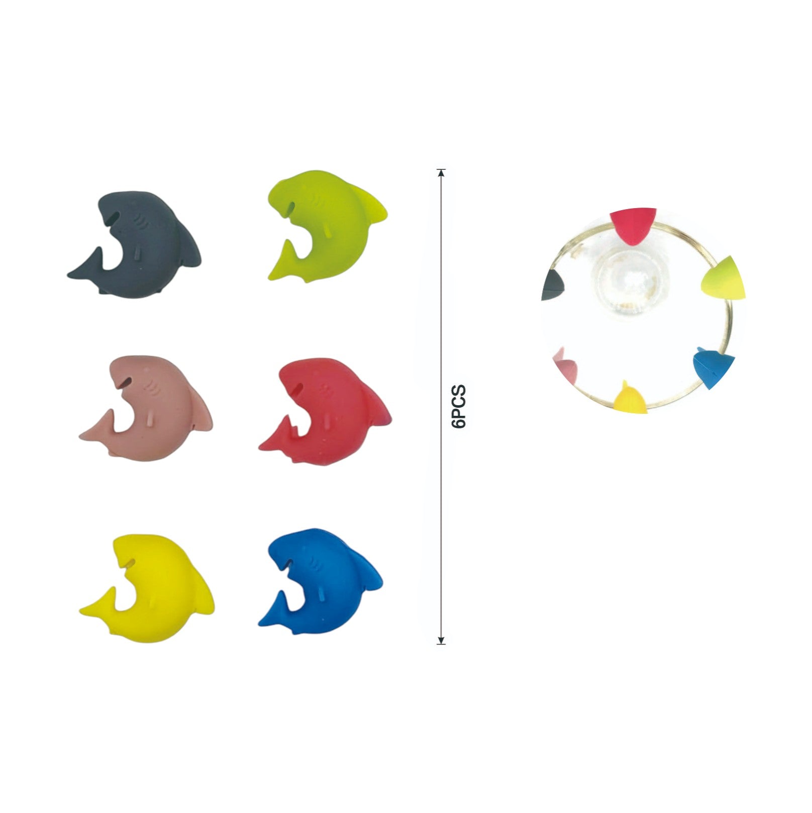 Set de 6 Identificadores de Copas con Forma de Tiburón