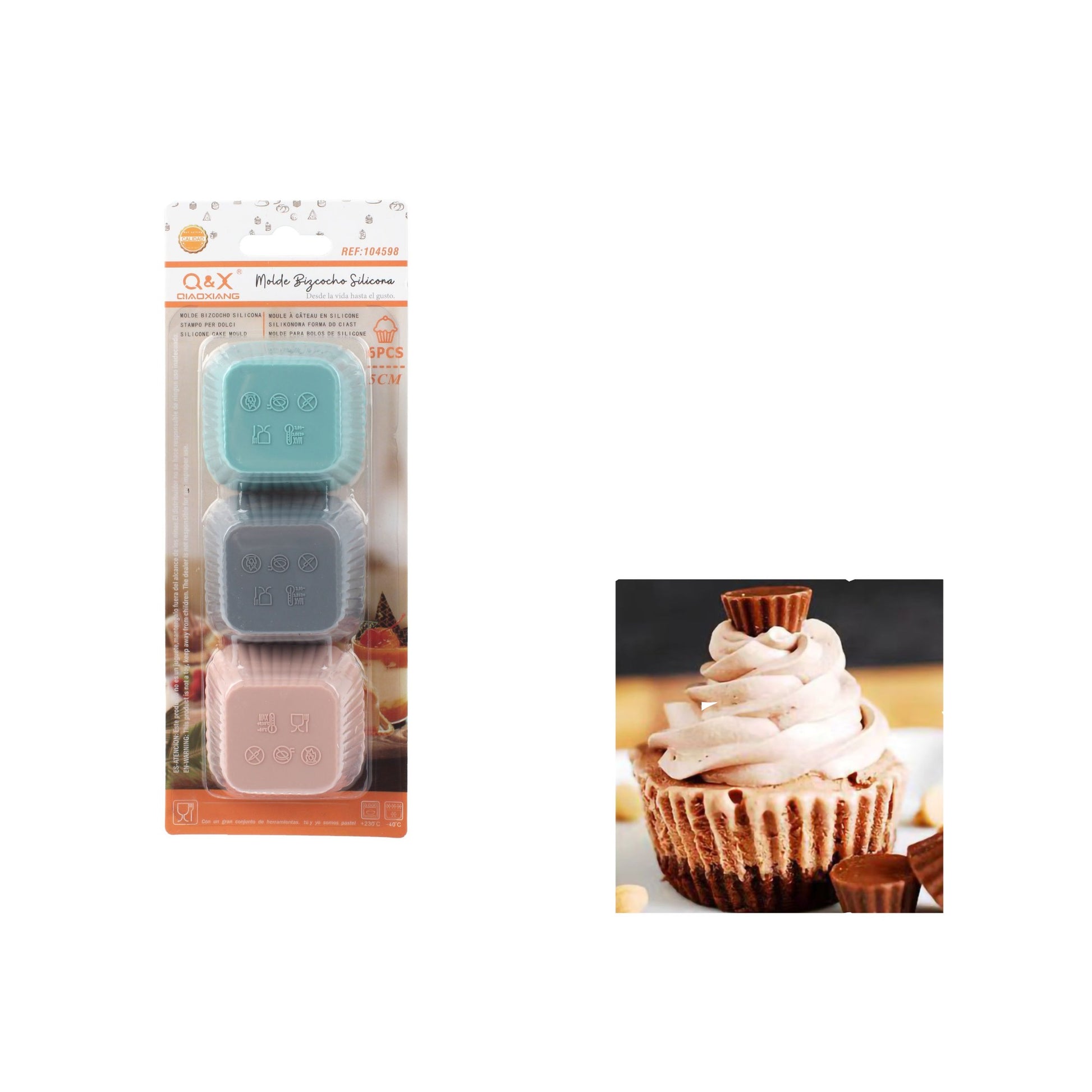 Set de 6 moldes de silicona para pastel pequeños cuadrados 5CM