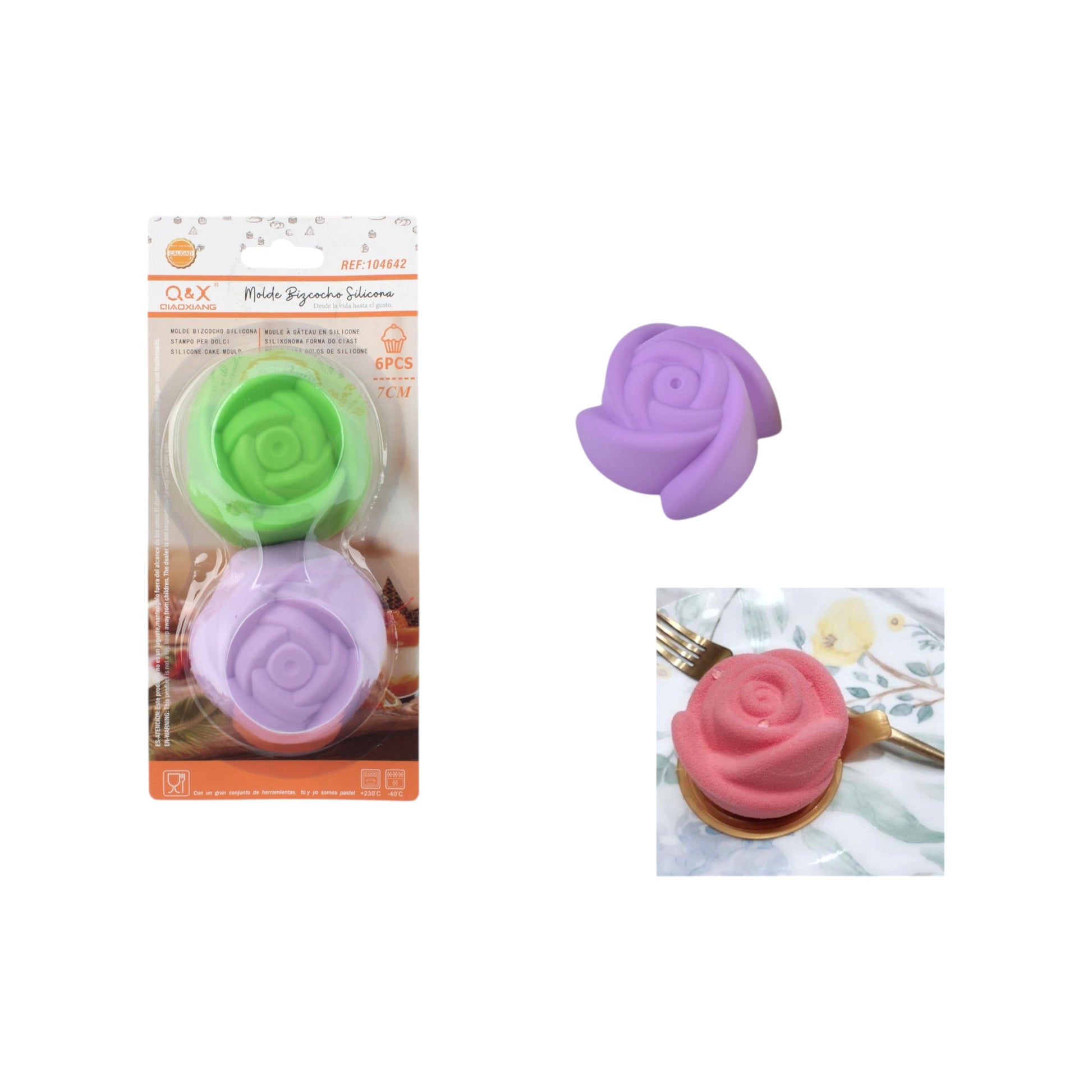 Set de 6 moldes de silicona para pastel en forma de rosa 7CM