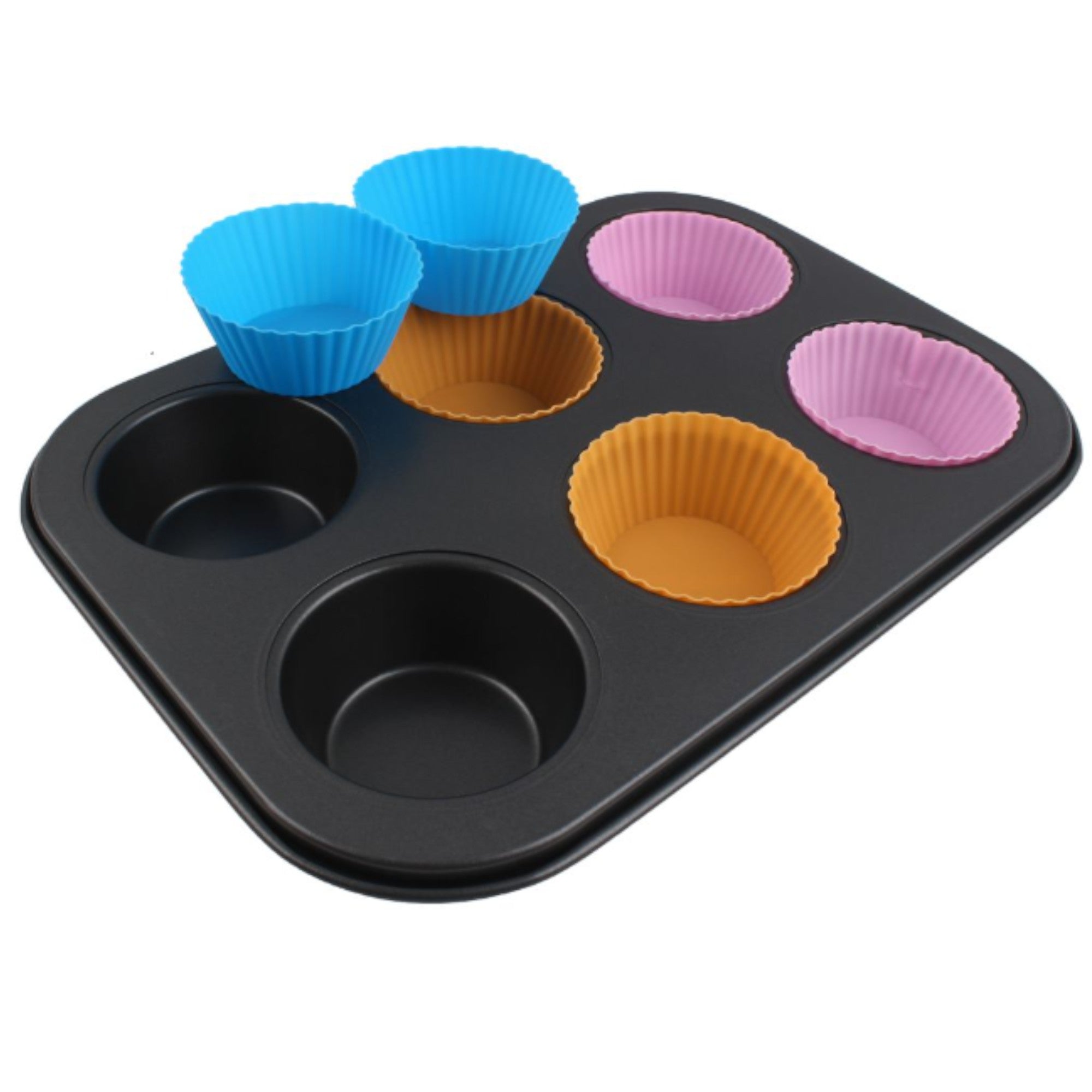 Molde para Cupcakes 6 Cavidades con Moldecitos de Silicona 26x18x2.5cm