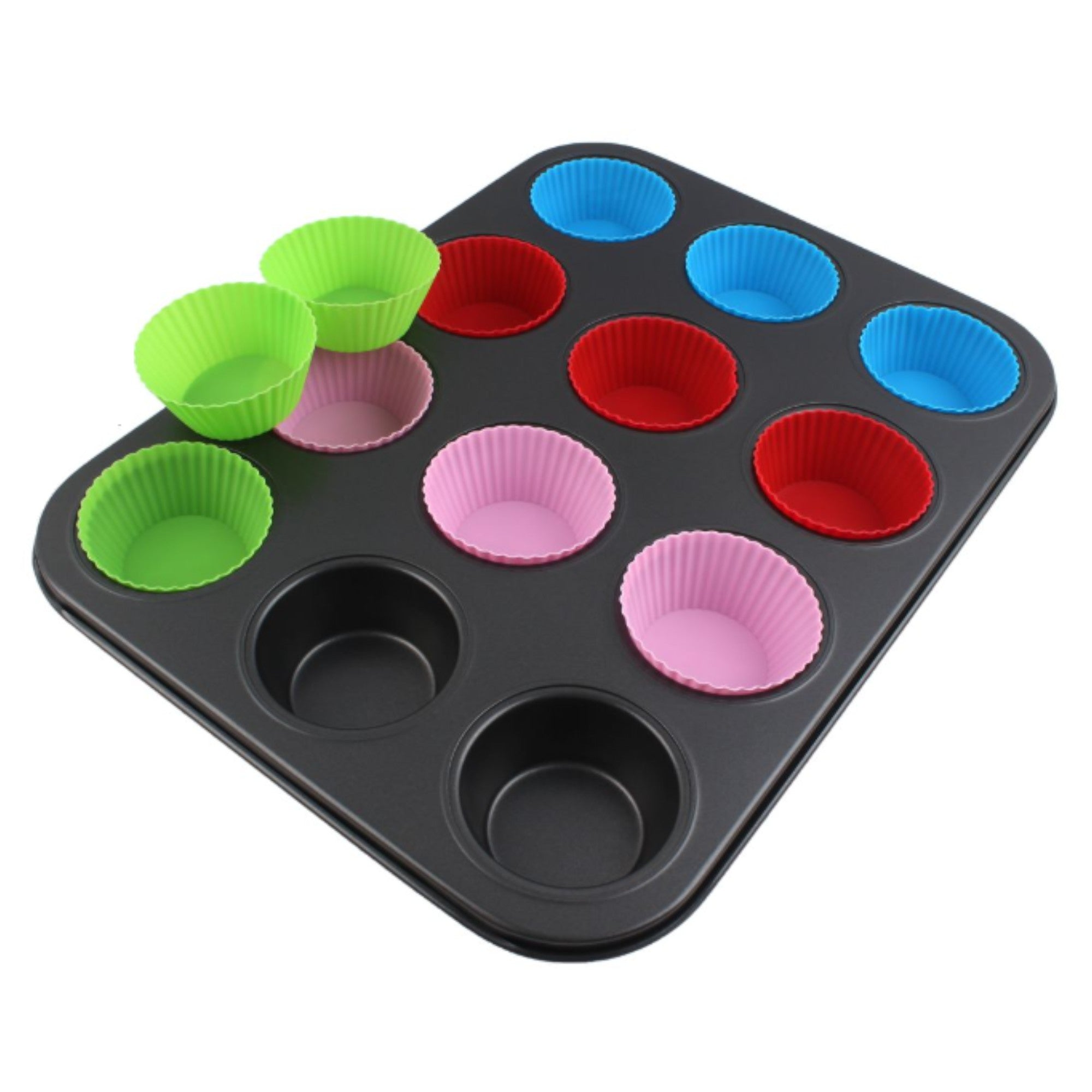 Molde para Cupcakes 12 Cavidades con Moldecitos de Silicona 35x26x2.5cm