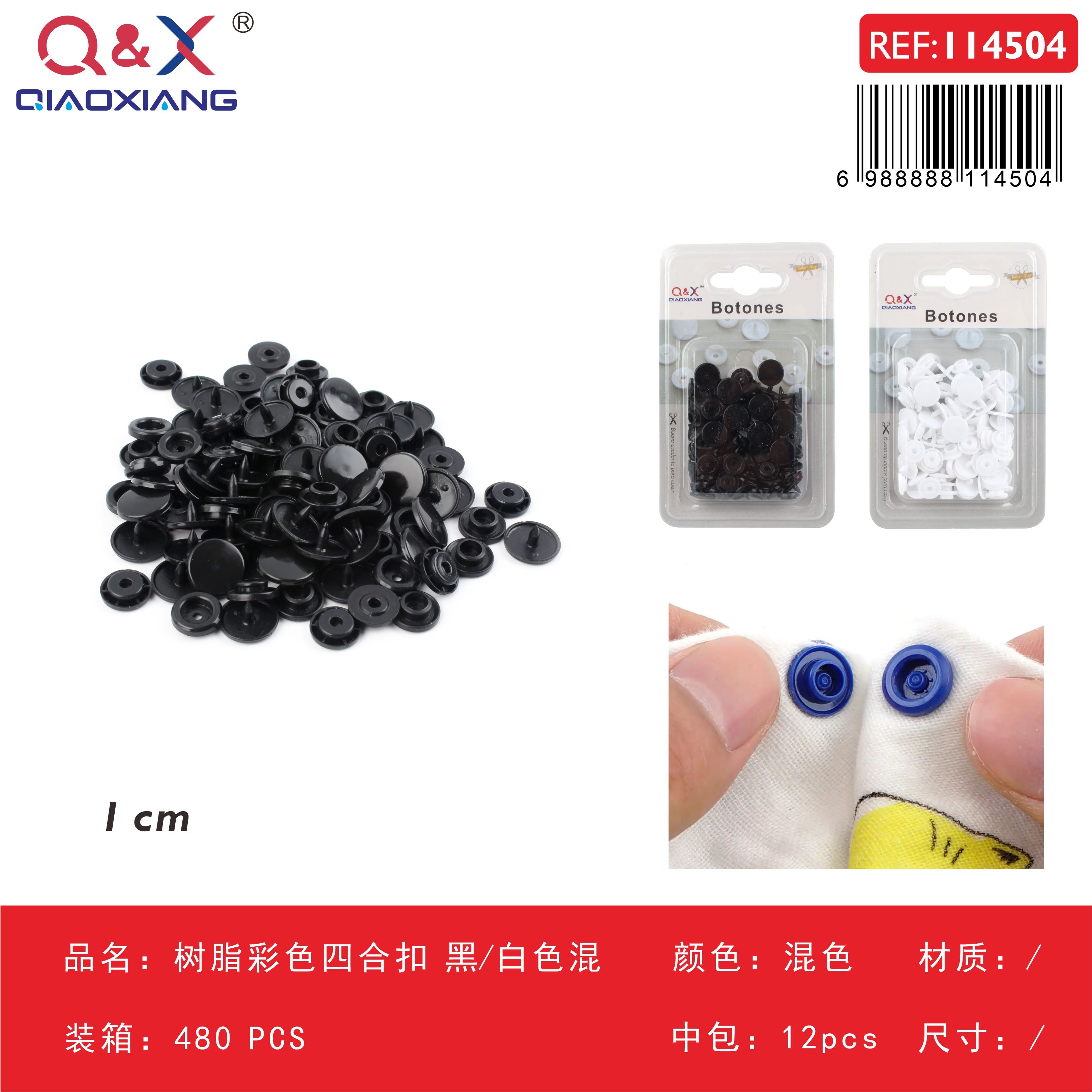 Pack x 12 Broche 4 partes resina negro/blanco surtido