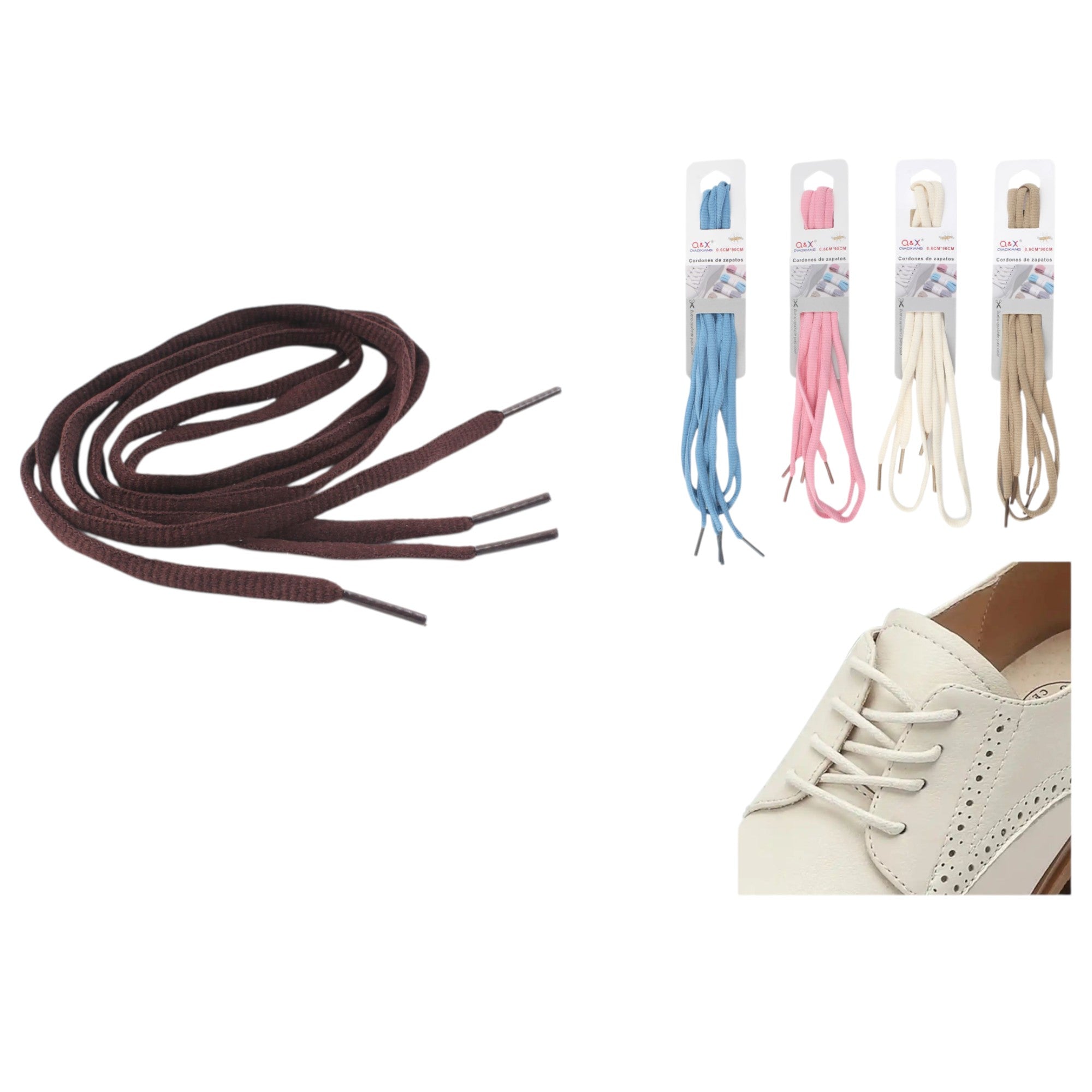 Pack x 12 Cordón zapato semicircular liso 0.6CM x 90CM 6 colores surtidos