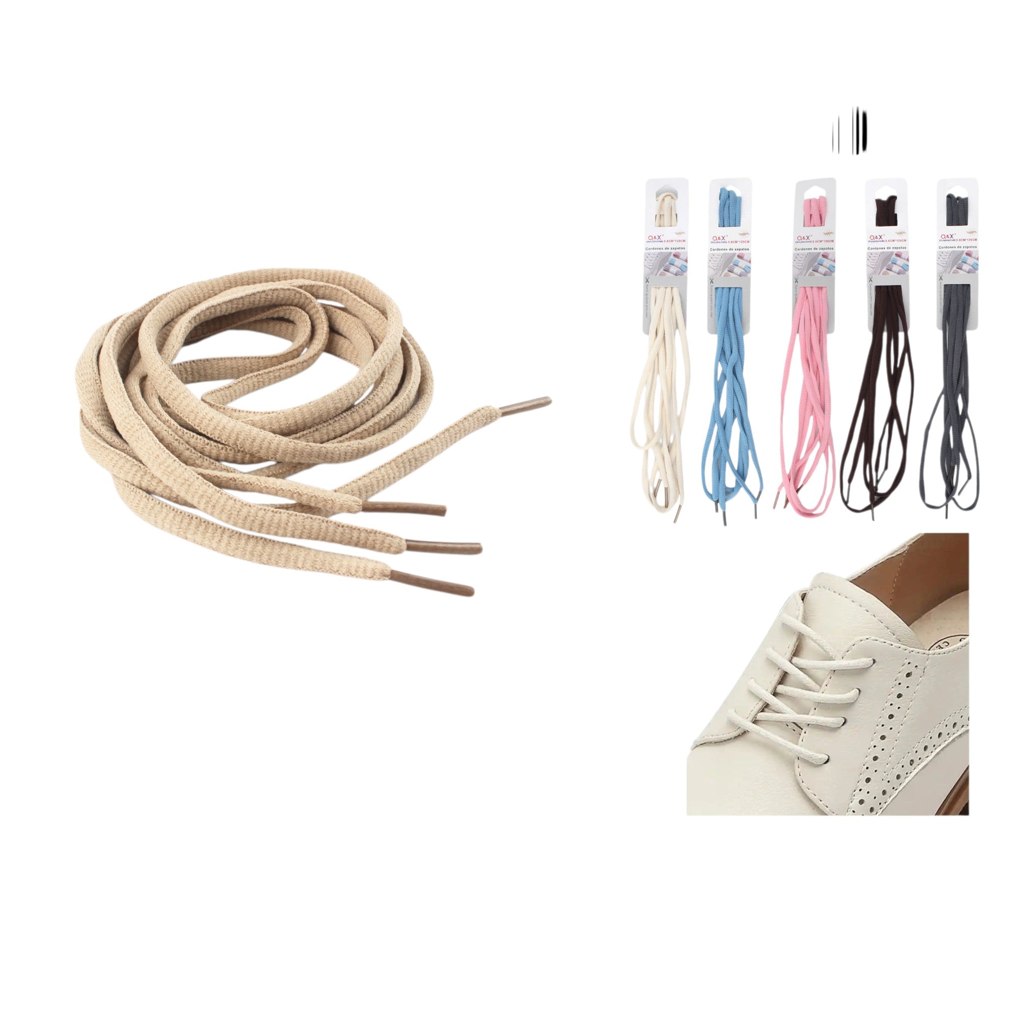 Pack x 12 Cordón zapato semicircular liso 0.6CM x 120CM 6 colores surtidos