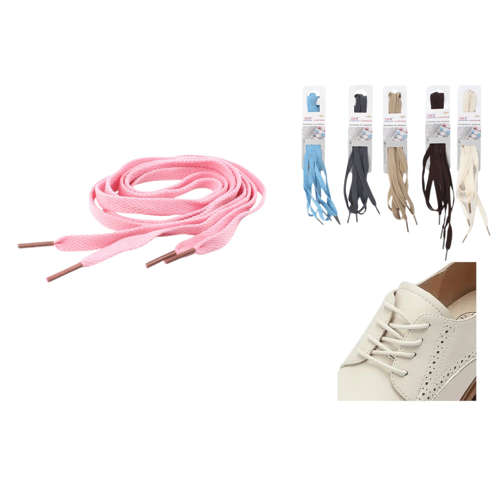 Pack x 12 Cordón zapato plano estriado liso 0.8CM x 90CM 6 colores surtidos