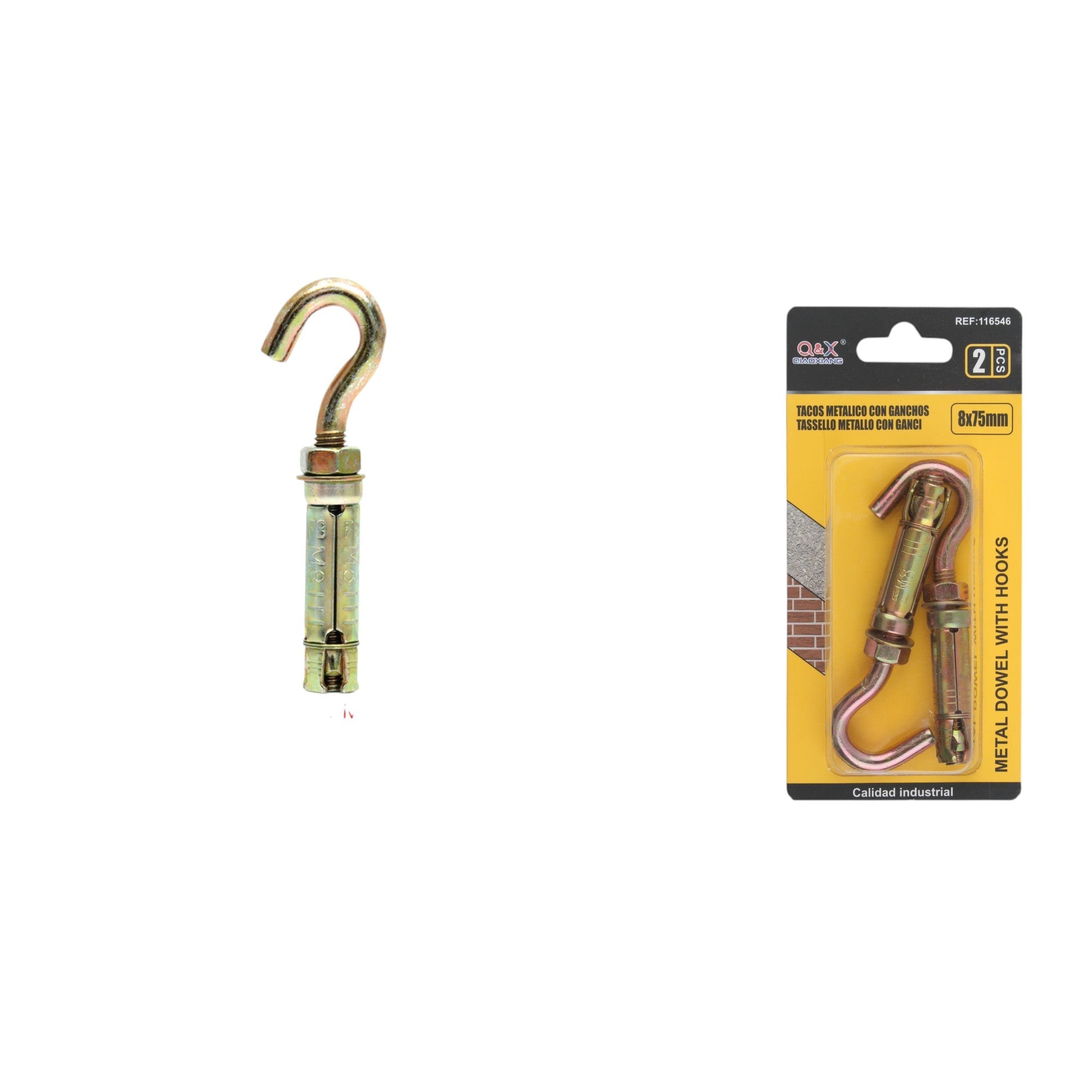 Anclaje metálico con gancho 8×75 mm 2 pcs
