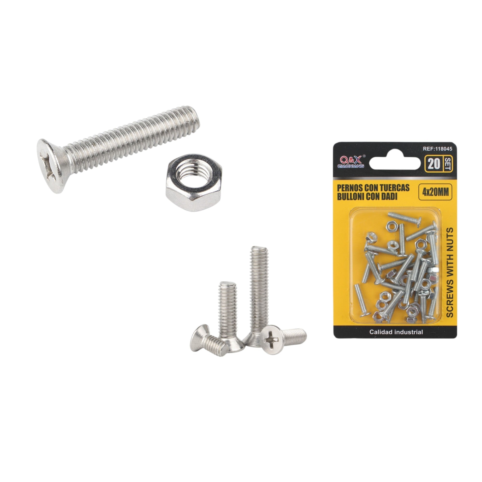 Tornillo avellanado cruz con tuerca 4×20 mm 20 set