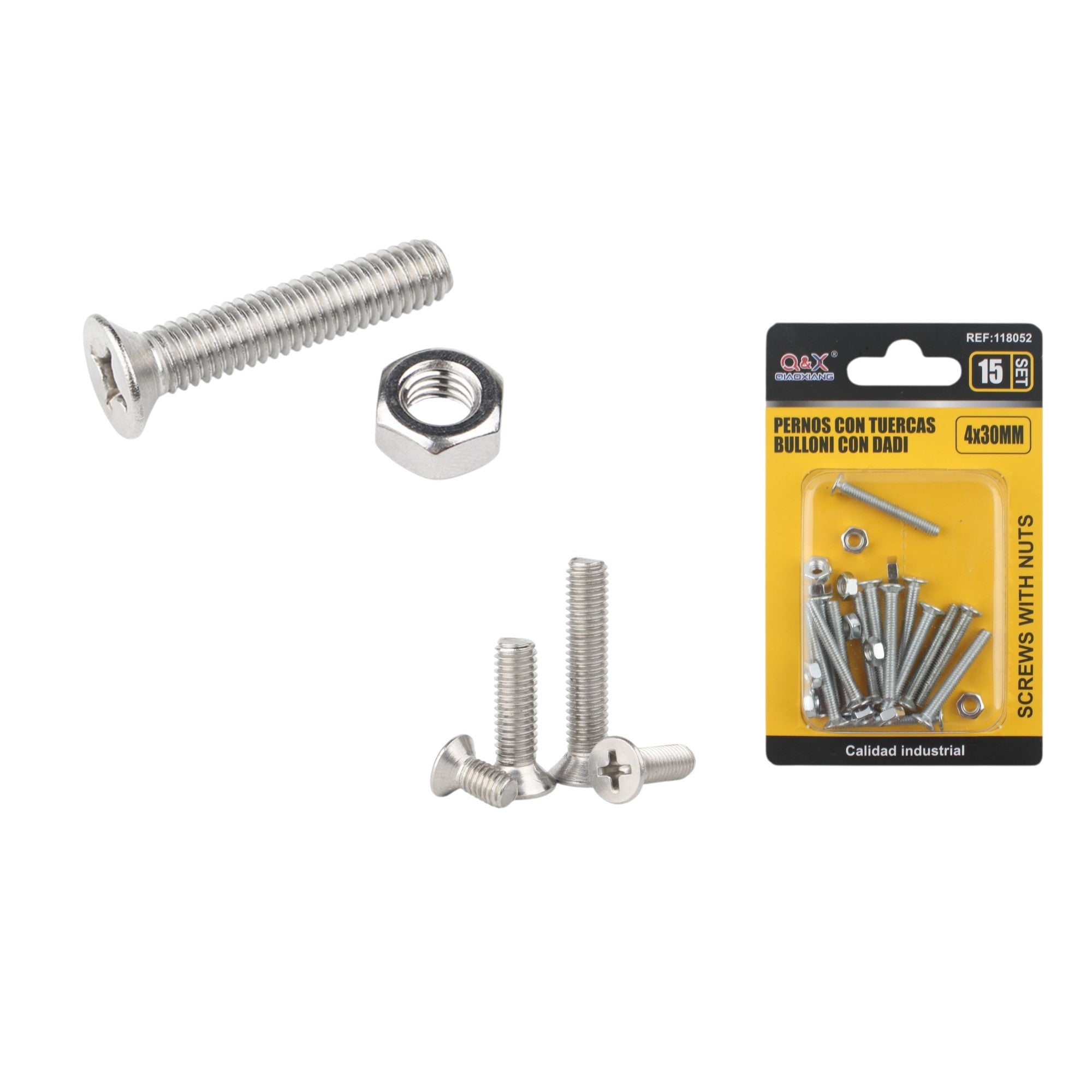 Tornillo avellanado cruz con tuerca 4×30 mm 15 set