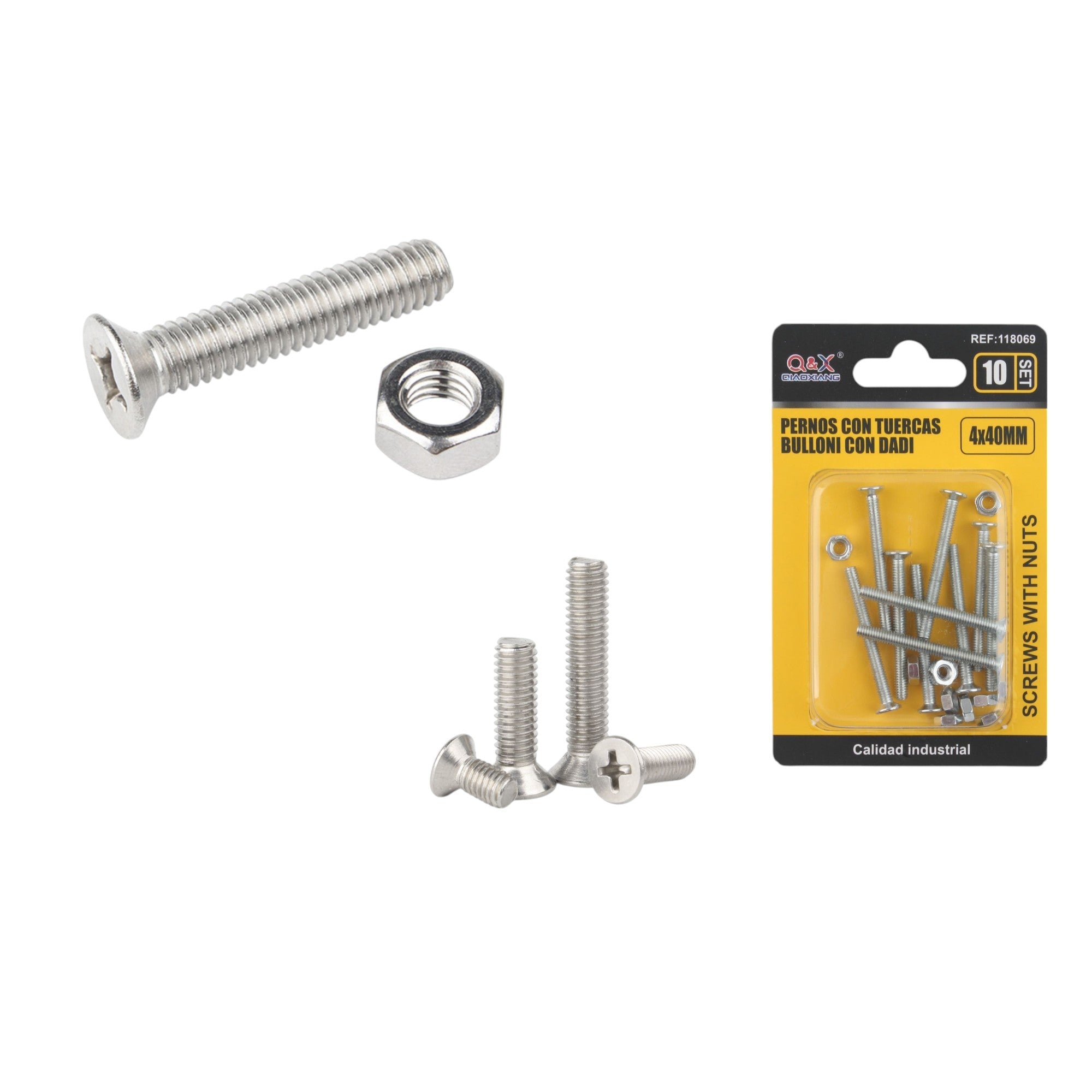 Tornillo avellanado cruz con tuerca 4×40 mm 10 set