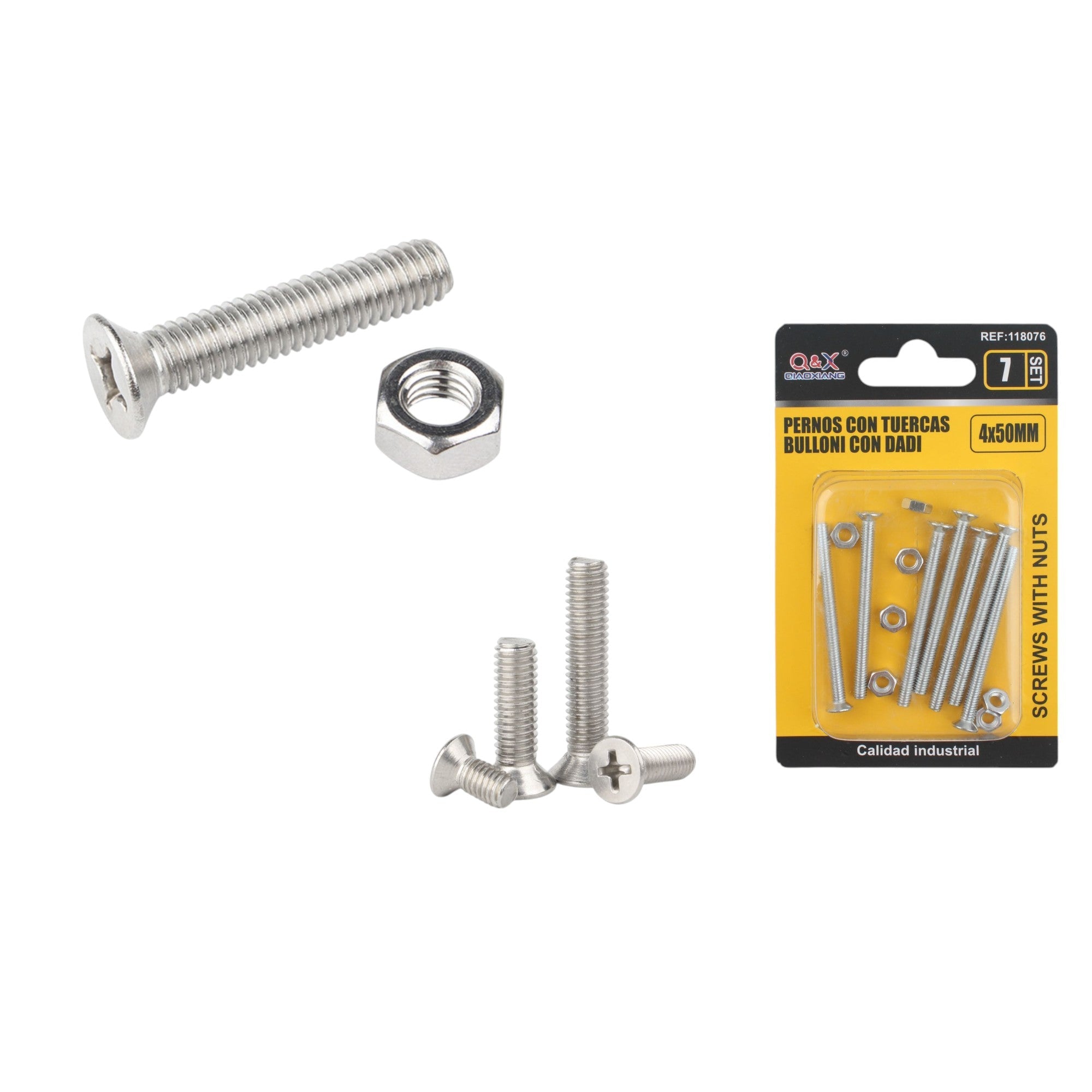 Tornillo avellanado cruz con tuerca 4×50 mm 7 set