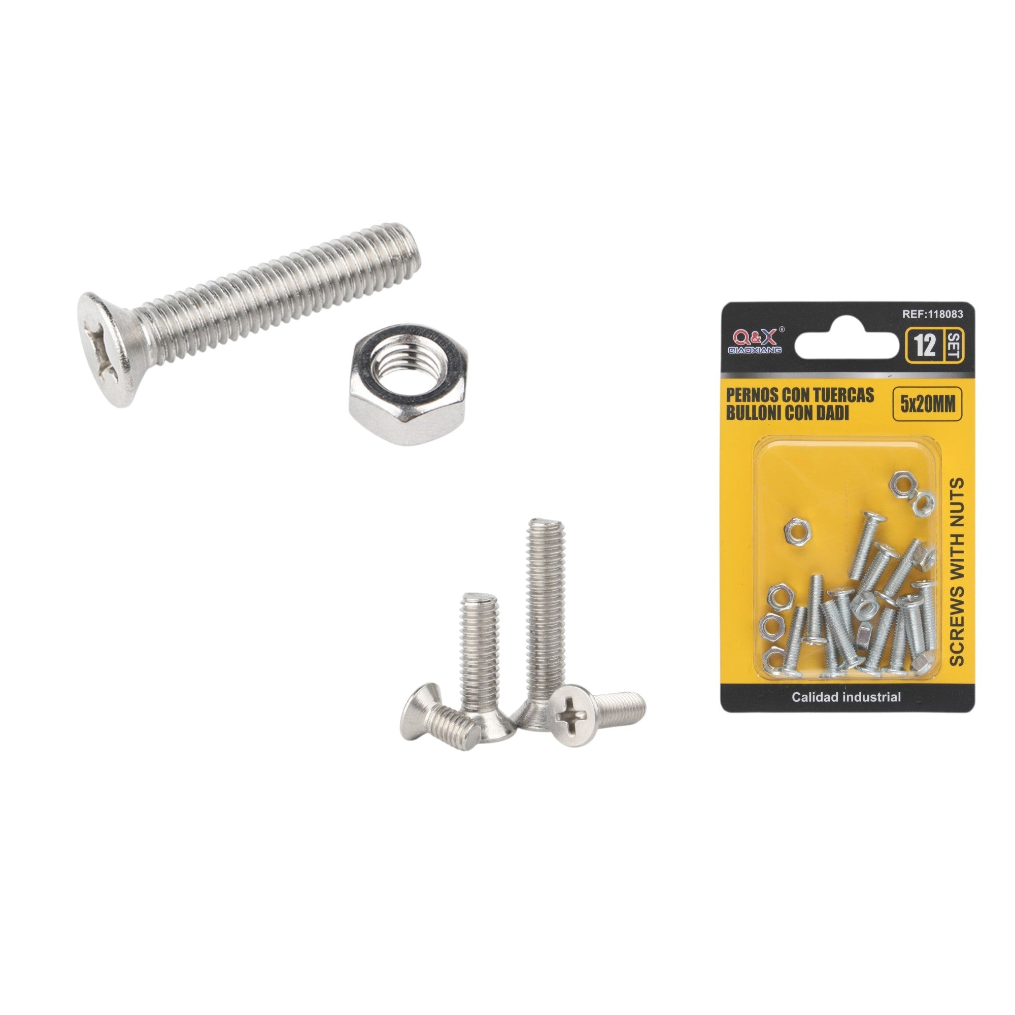 Tornillo avellanado cruz con tuerca 5×20 mm 12 set