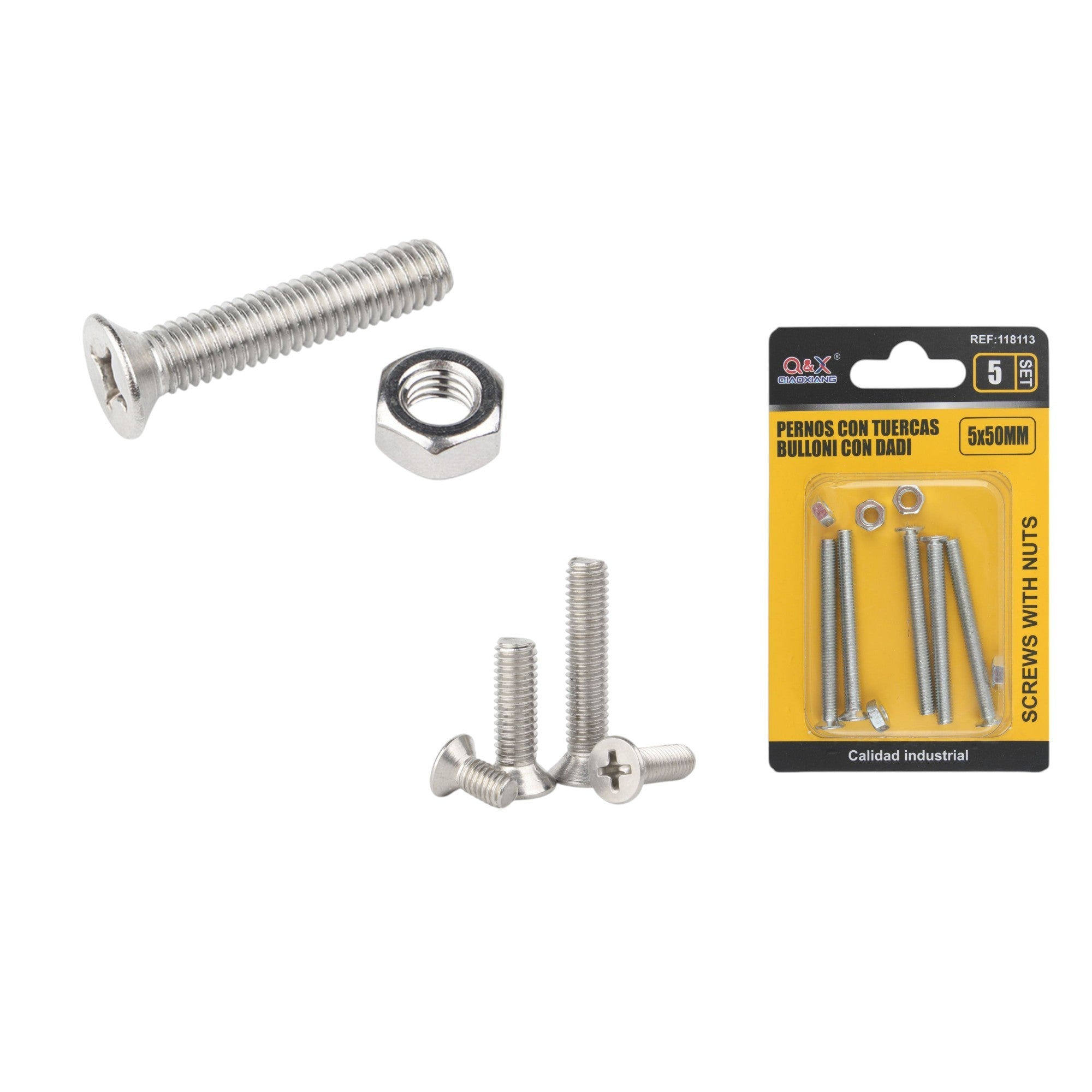 Tornillo avellanado cruz con tuerca 5×50 mm 5 set